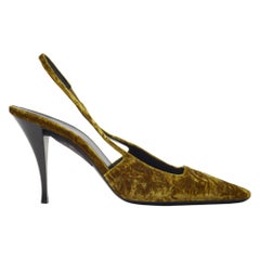 Saint Laurent Velvet Tom Dream Slingback Heels Mustard Yellow EU 39