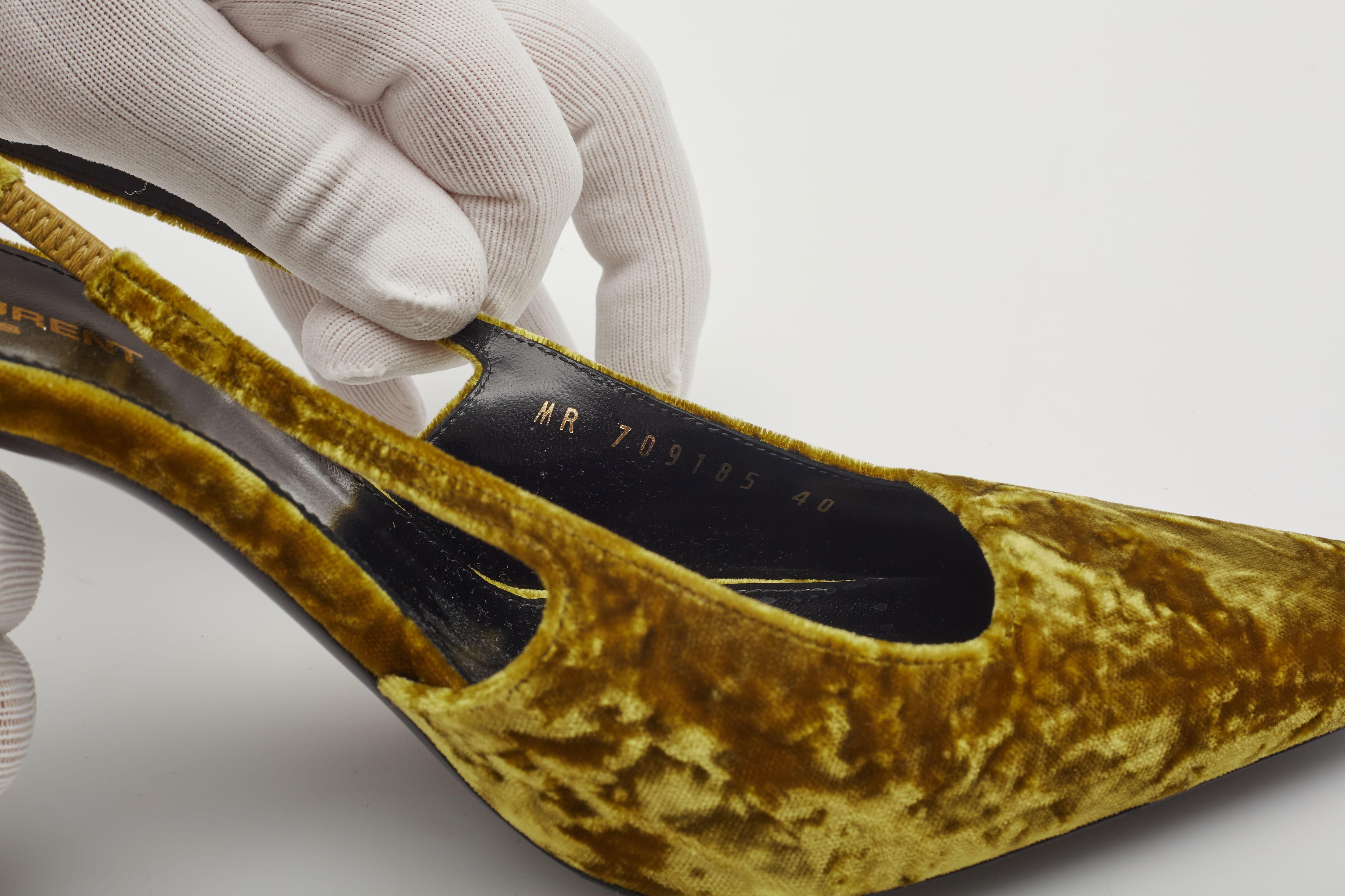 Saint Laurent Velvet Tom Dream Slingback Heels Mustard Yellow EU 40 For Sale 3