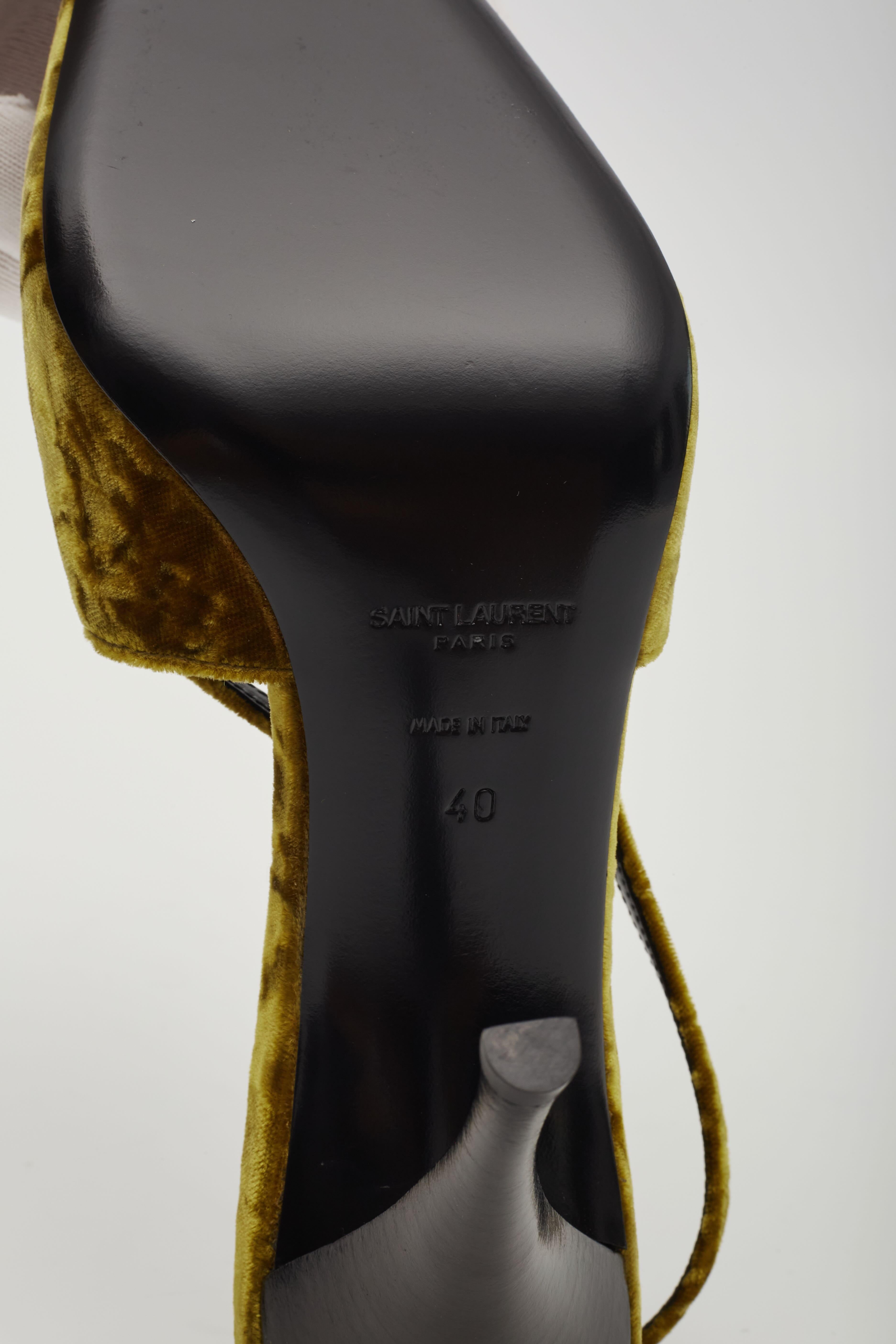 Saint Laurent Velvet Tom Dream Slingback Heels Mustard Yellow EU 40 For Sale 4