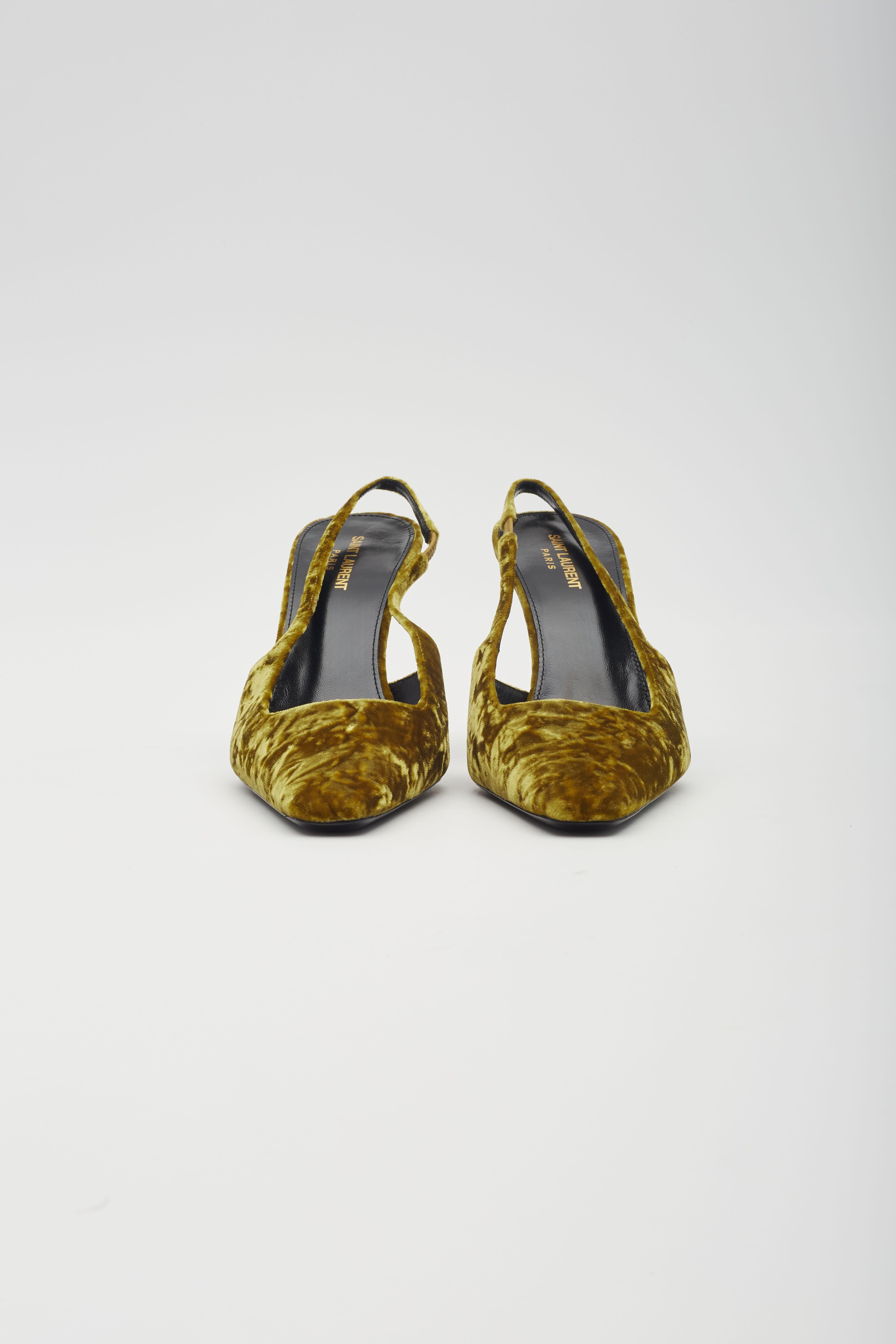 Women's Saint Laurent Velvet Tom Dream Slingback Heels Mustard Yellow EU 41 For Sale