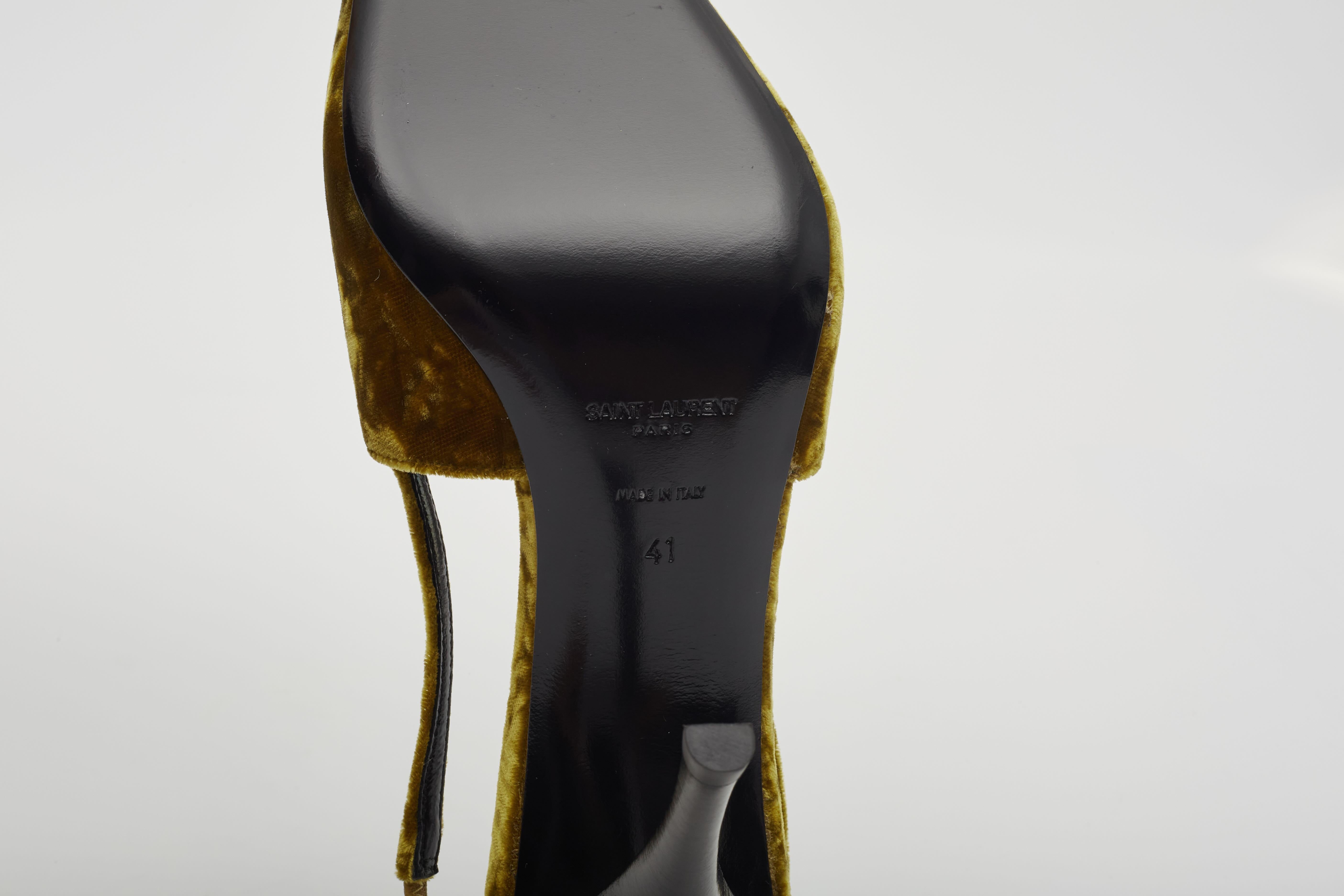 Saint Laurent Velvet Tom Dream Slingback Heels Mustard Yellow EU 41 For Sale 4