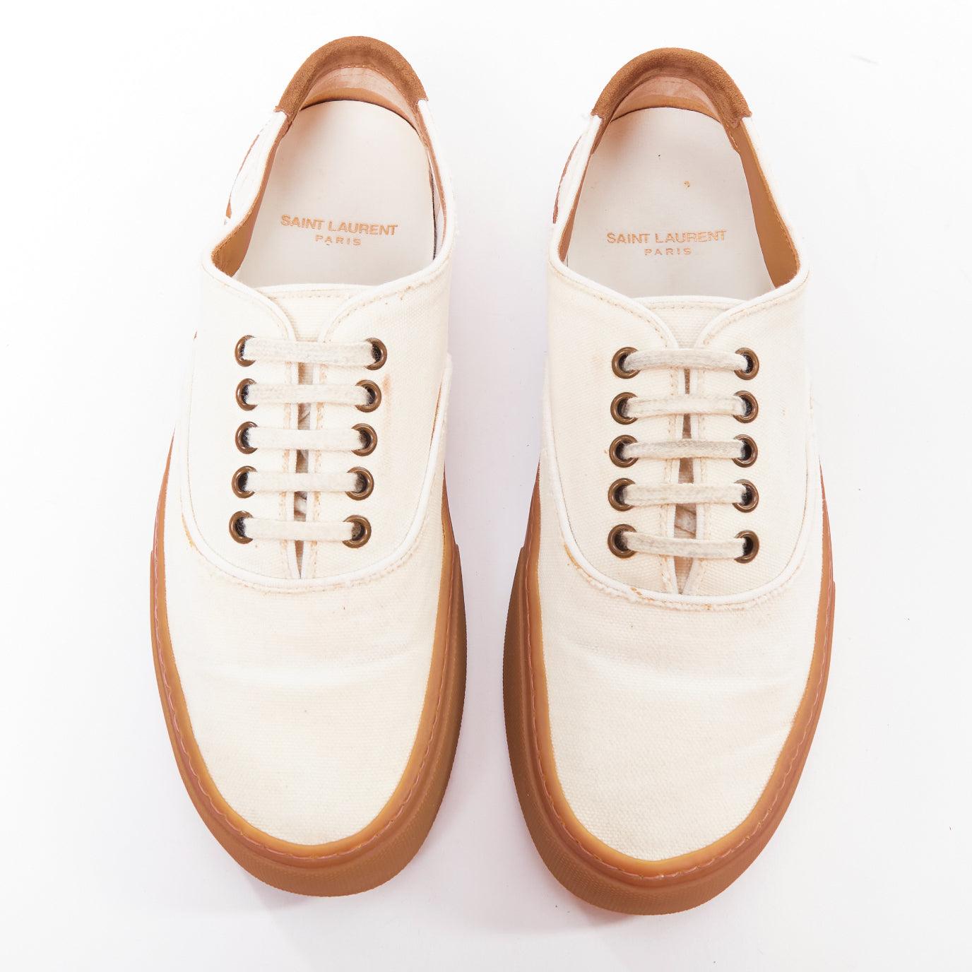 Gris SAINT LAURENT Venice cream gum lace up low skate sneakers EU40 en vente