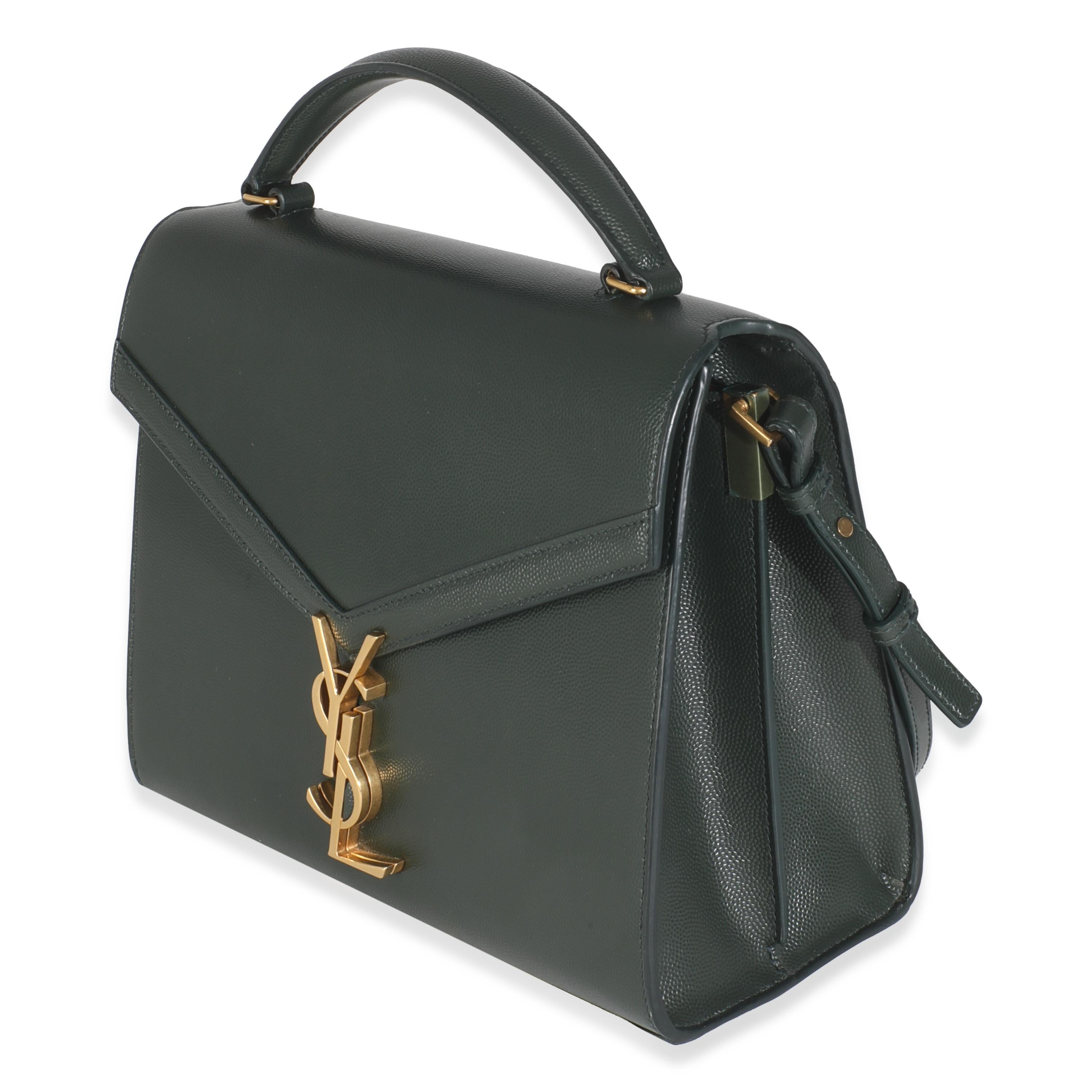 Black Saint Laurent Vert Fonce Grain De Poudre Medium Cassandra Top Handle Bag For Sale