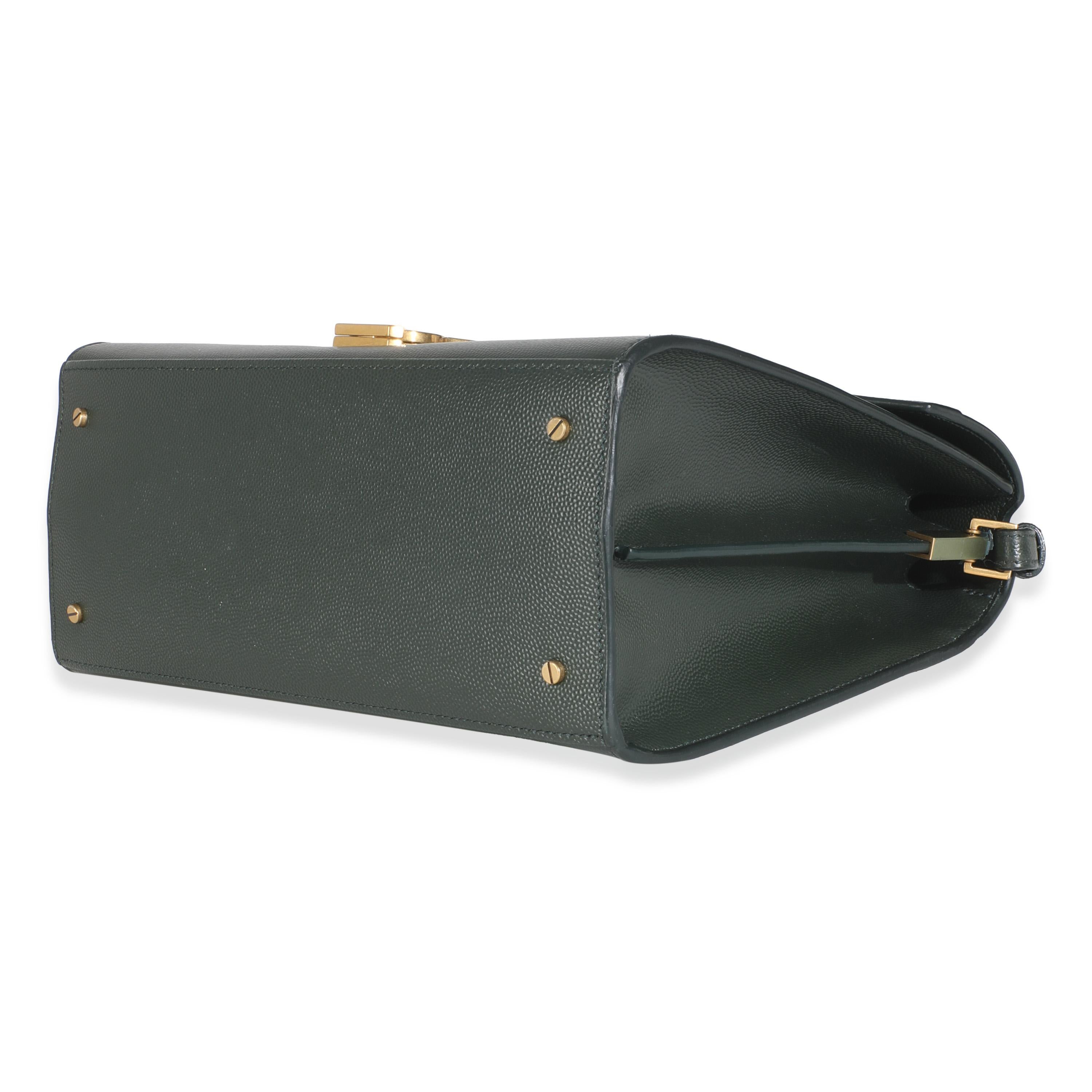 Saint Laurent Vert Fonce Grain De Poudre Medium Cassandra Top Handle Bag In Excellent Condition For Sale In New York, NY