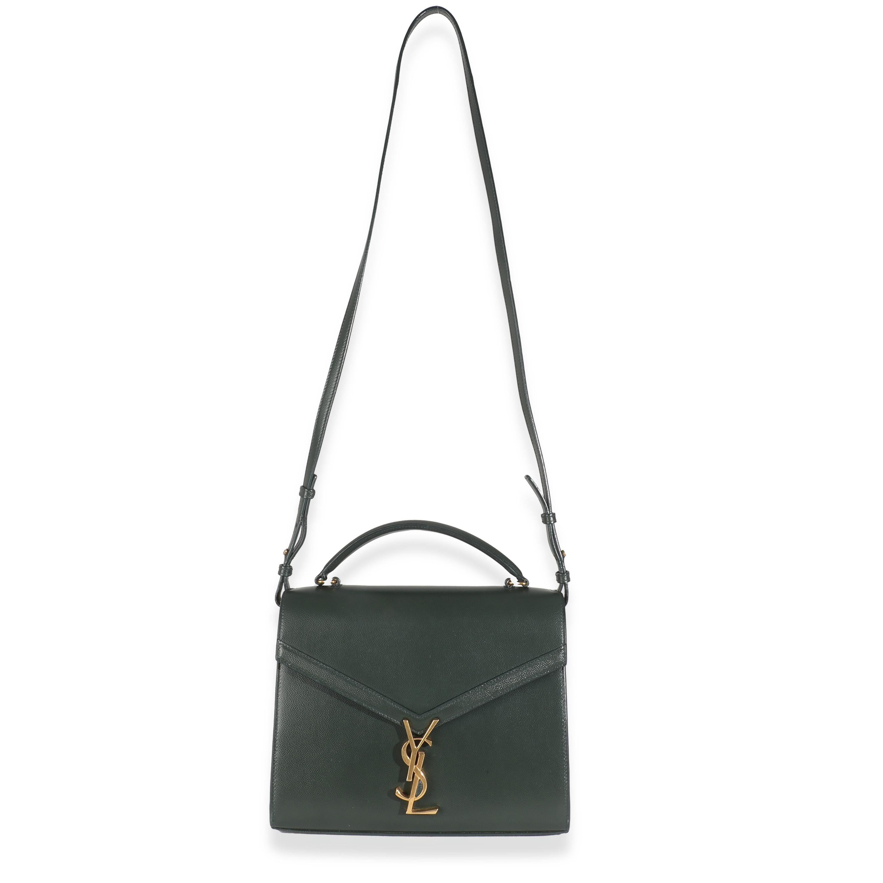 Women's or Men's Saint Laurent Vert Fonce Grain De Poudre Medium Cassandra Top Handle Bag For Sale