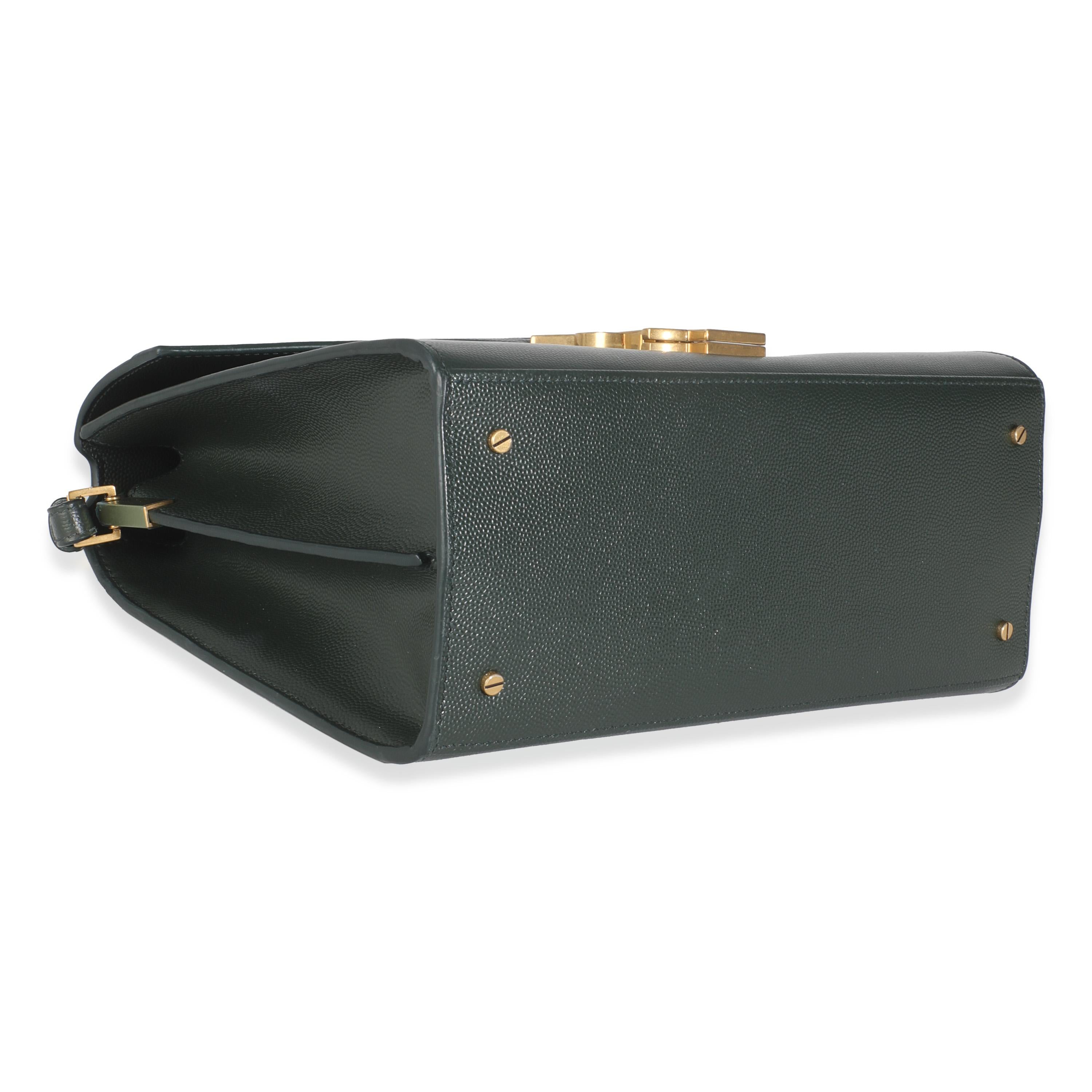 Saint Laurent Vert Fonce Grain De Poudre Medium Cassandra Top Handle Bag For Sale 1