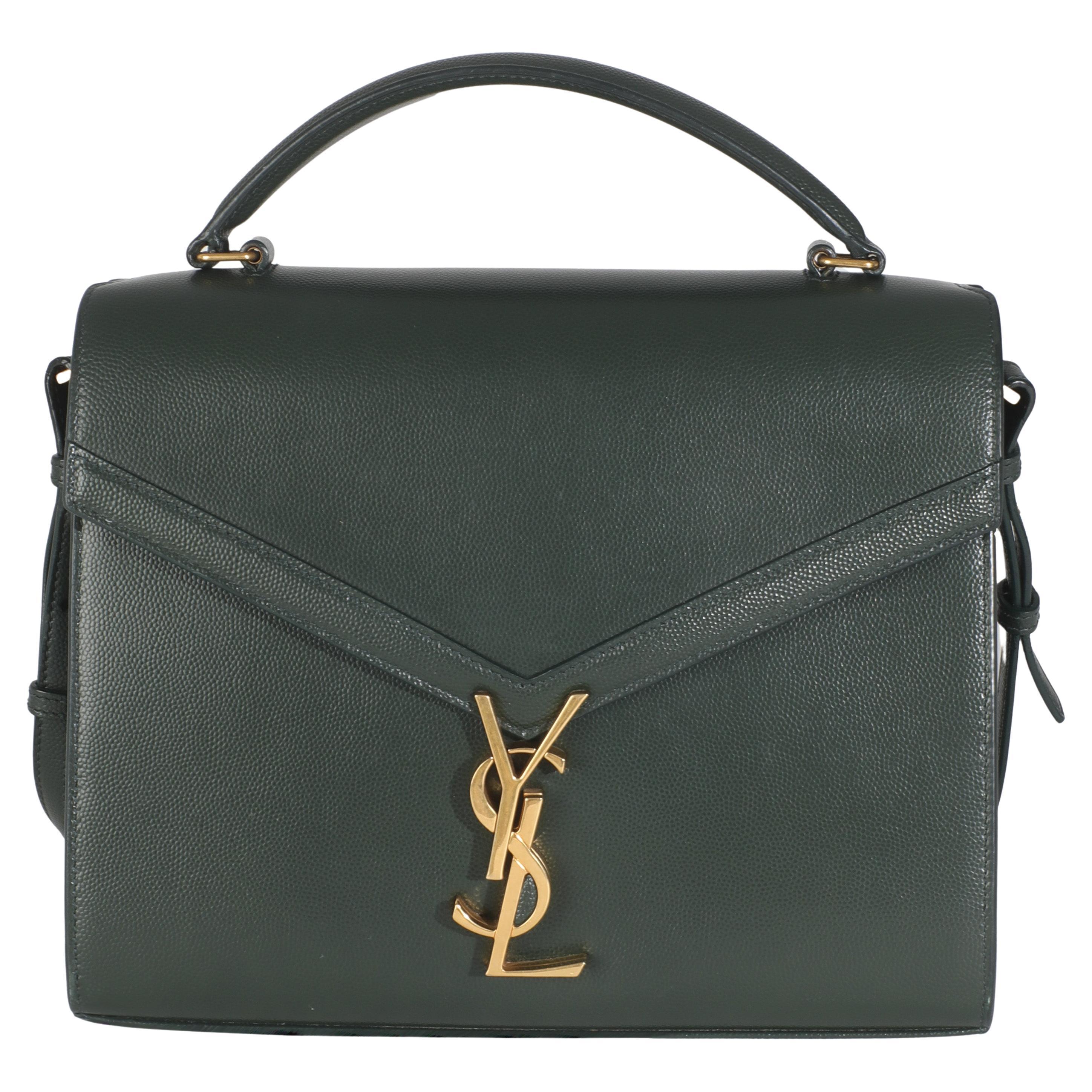 Saint Laurent Vert Fonce Grain De Poudre Medium Cassandra Top Handle Bag For Sale