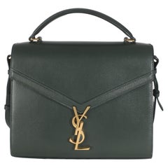 Saint Laurent Vert Fonce Grain De Poudre Medium Cassandra Top Handle Bag