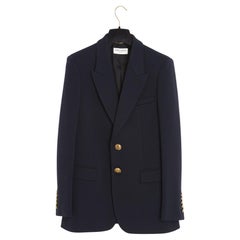 Saint Laurent Veste Blazer FR42 Slimane Chaqueta Jersey Lana Azul Marino Blazer UK14 U10