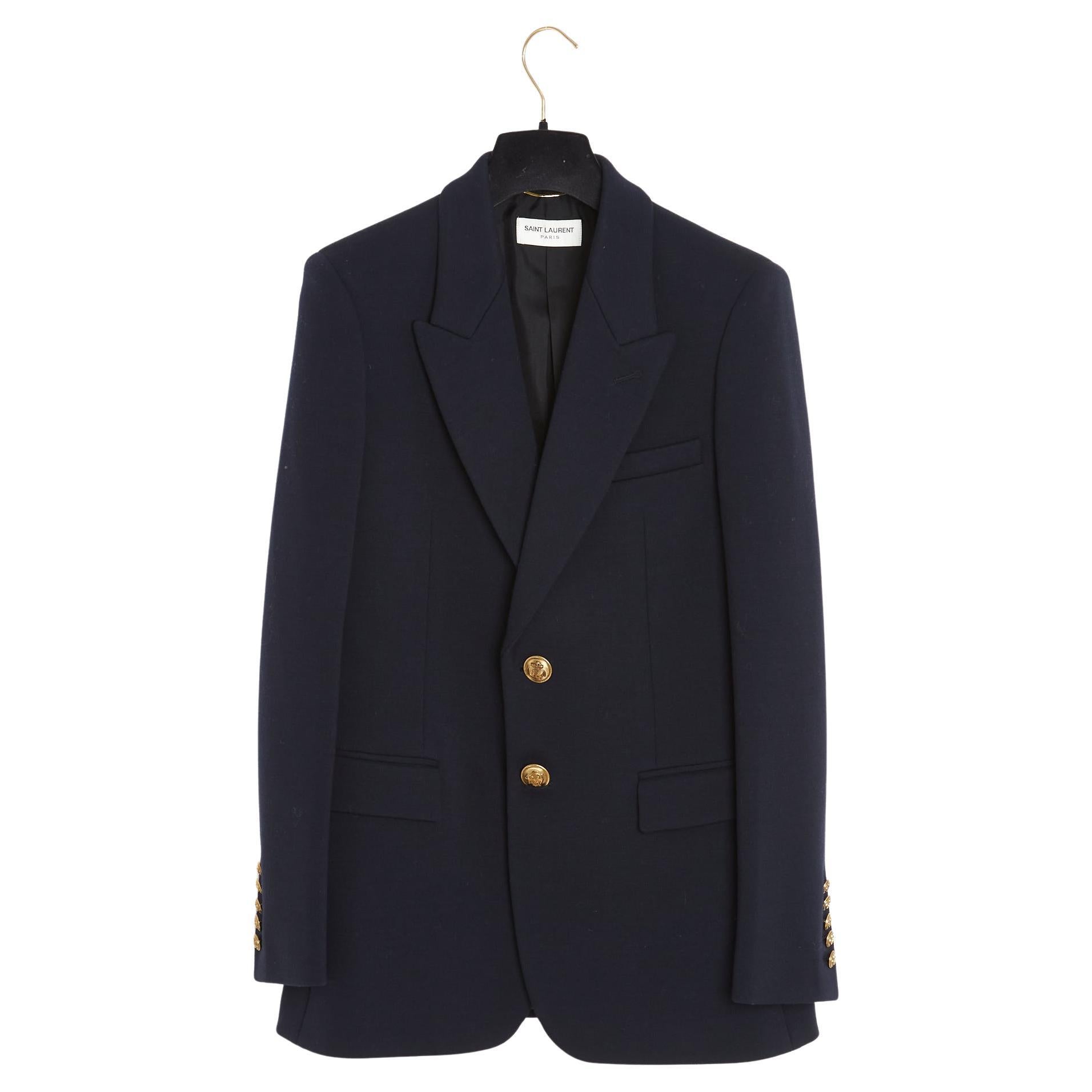 Saint Laurent Veste Blazer FR38 Slimane Navy Wool Jersey Jacket Blazer UK10 US8 For Sale