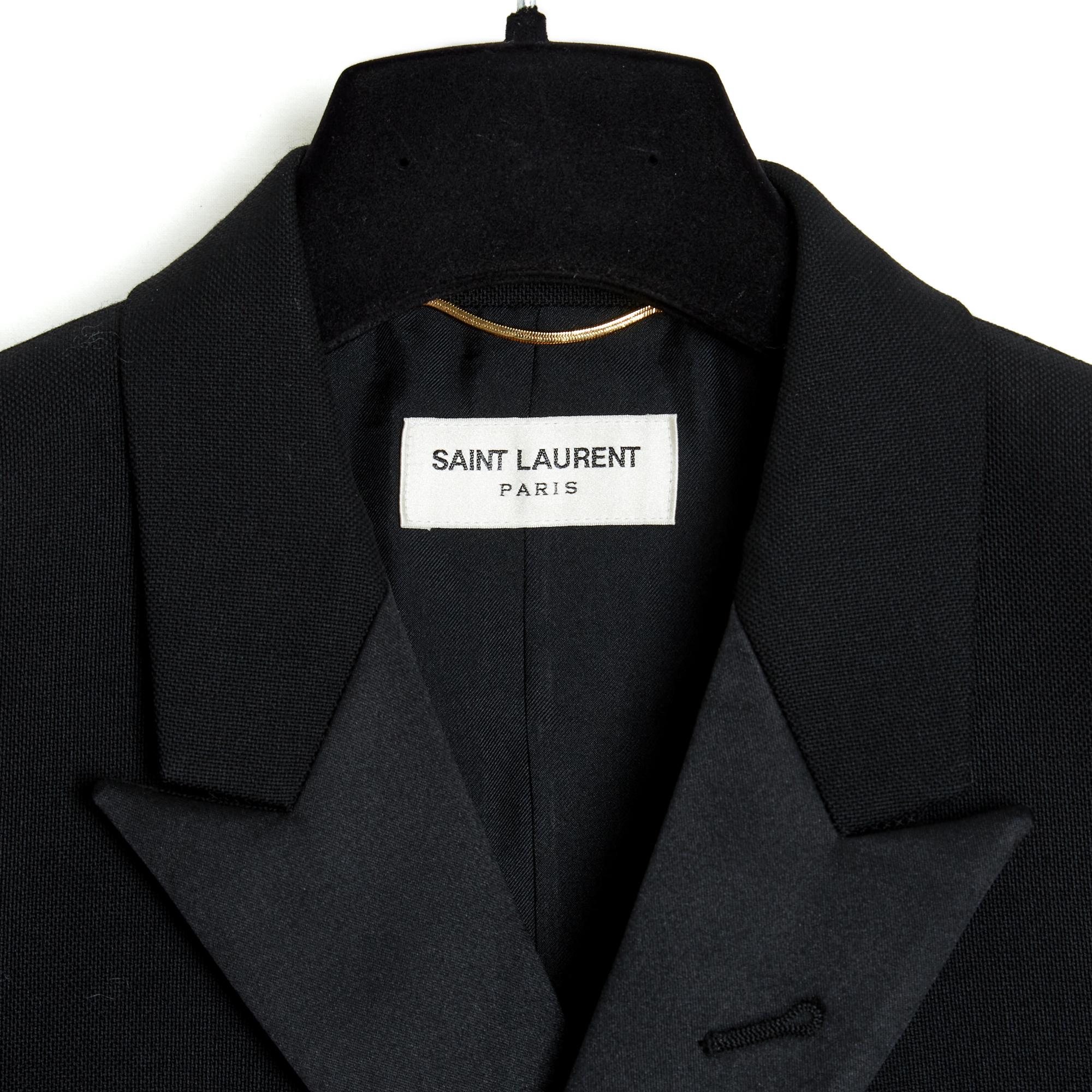 Black Saint Laurent Veste Smoking FR40 Slimane Wool Silk Satin Jacket UK12 US10 NWT For Sale