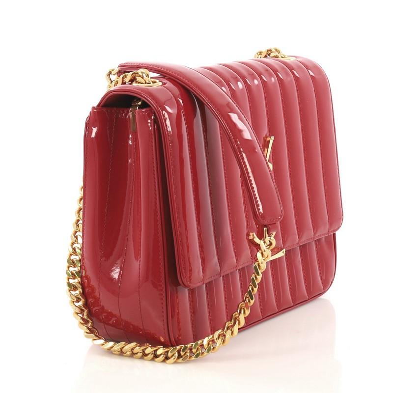 Red Saint Laurent Vicky Crossbody Bag Vertical Quilted Patent Large