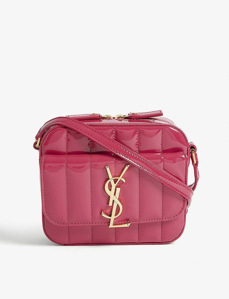 Yves Saint Laurent Pink Quilted Patent Leather Vicky Camera Bag - Yoogi's  Closet