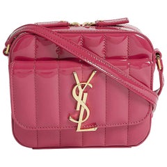 SAINT LAURENT Vicky Toy Patent Camera Bag Pink patent