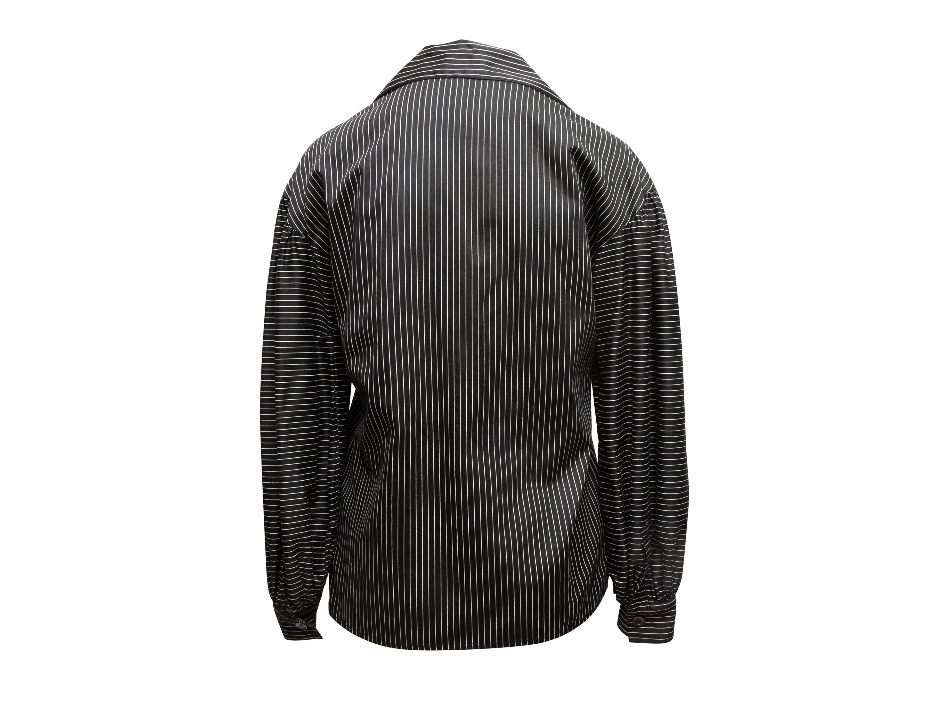 Saint Laurent Vintage Black & White Pinstripe Button-Up Top In Good Condition For Sale In New York, NY