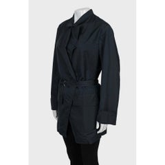 Saint Laurent Vintage Blue Polyester Trench Coat Sz.42 Fitted Design