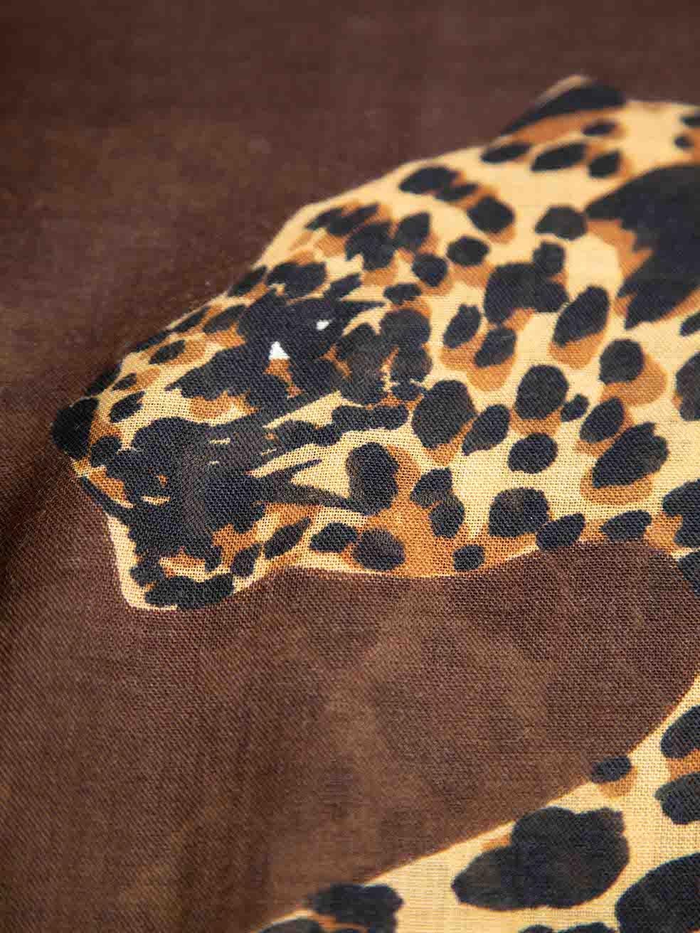 Saint Laurent Vintage Brown Leopard Print Scarf In Excellent Condition In London, GB
