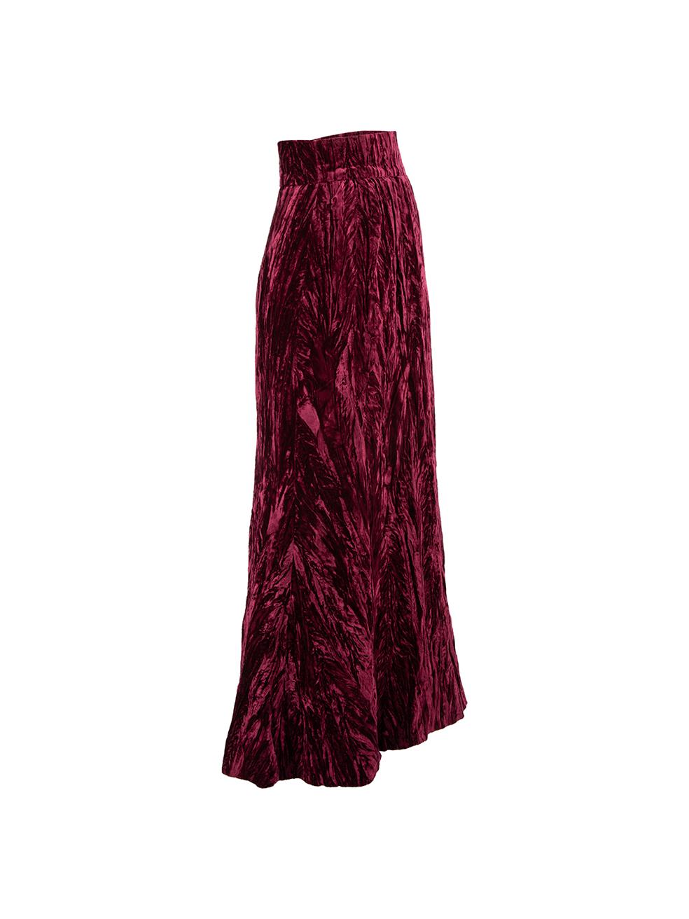 CONDITION is Very good. Hardly any visible wear to skirt is evident on this used Saint Laurent Rive Gauche designer resale item.
  
Details
Vintage
Burgundy
Velvet
Maxi straight skirt
Crushed texture
Side zip closure with clasps
  
Made in France
 