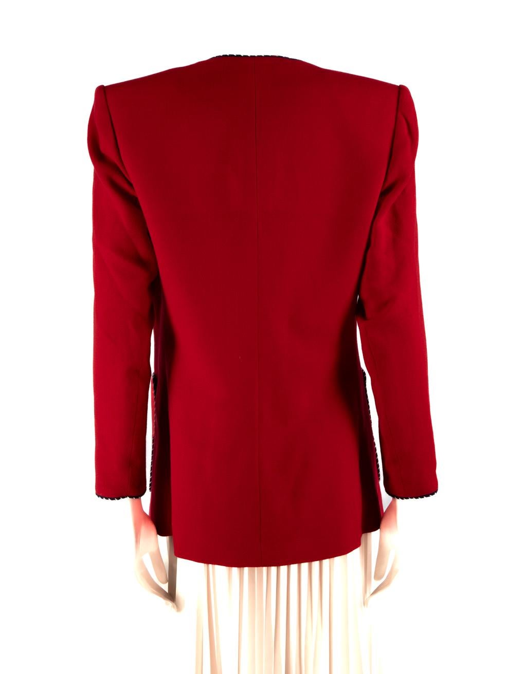 Saint Laurent Vintage Red Contrast Trim Blazer Size XL In Good Condition In London, GB
