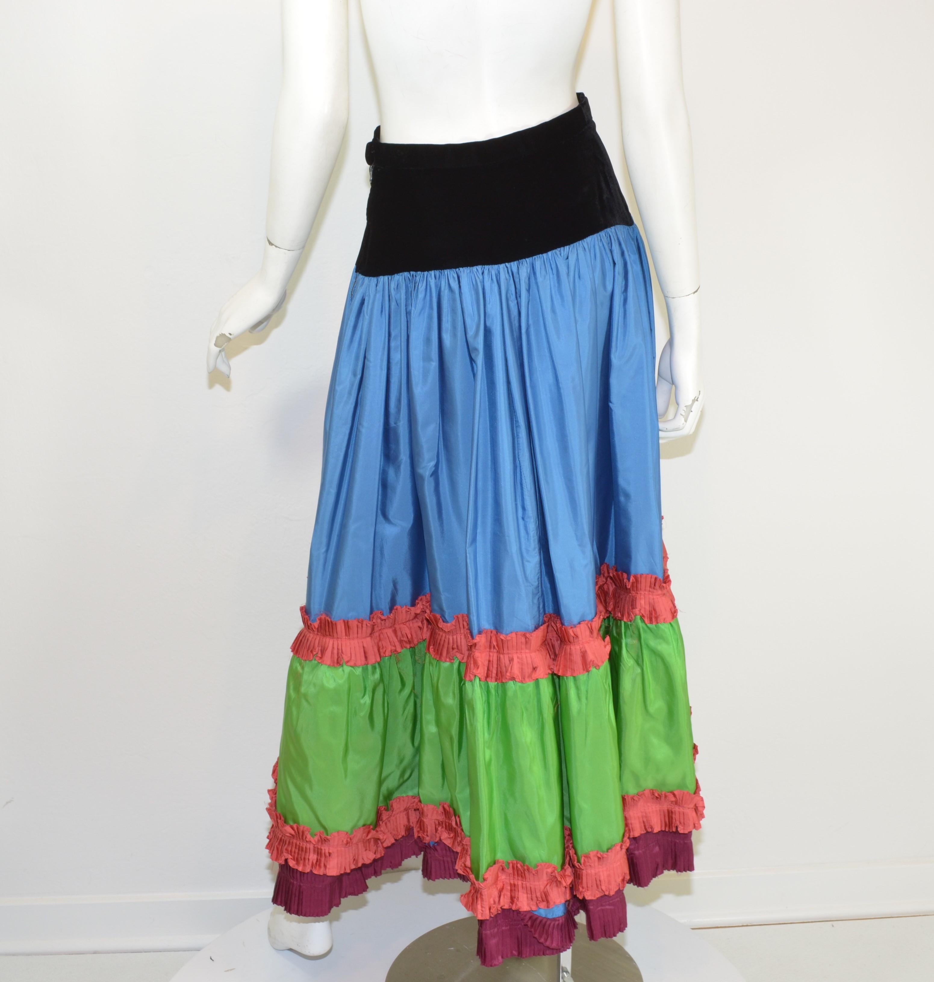 Blue Saint Laurent Vintage Taffeta Skirt with Velvet For Sale