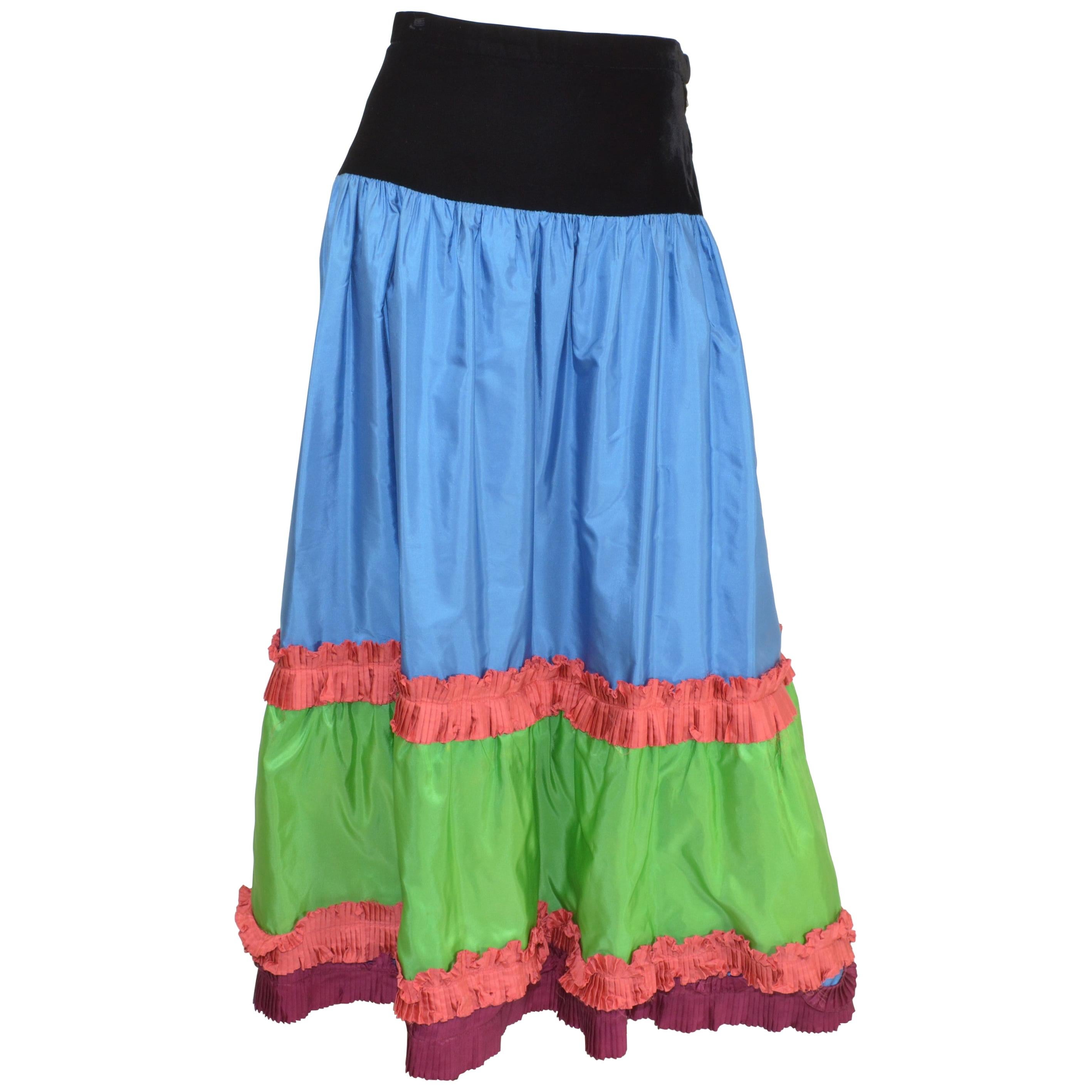 Saint Laurent Vintage Taffeta Skirt with Velvet For Sale