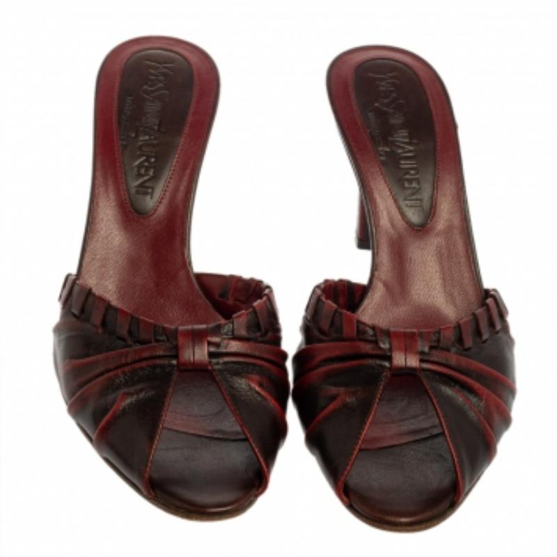 Saint Laurent Vintage Two Tone Leather Open Toe Slide Sandals Size 36.5 For Sale 1