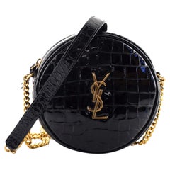 Saint Laurent Vinyle Round Camera Bag Crocodile Embossed Patent