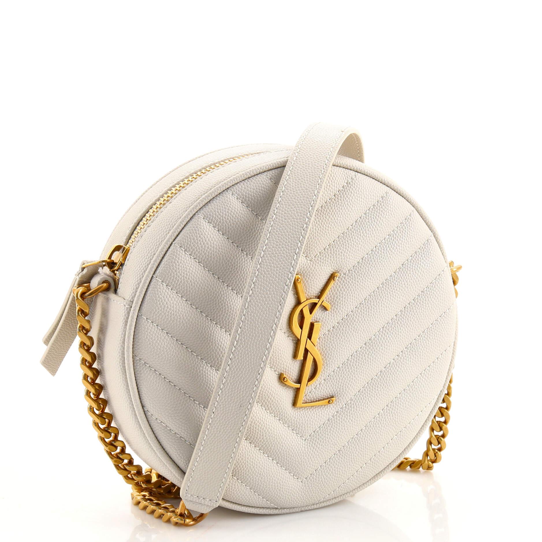 Saint Laurent Vinyle Round Camera Bag Matelasse Chevron Leather In Good Condition In NY, NY