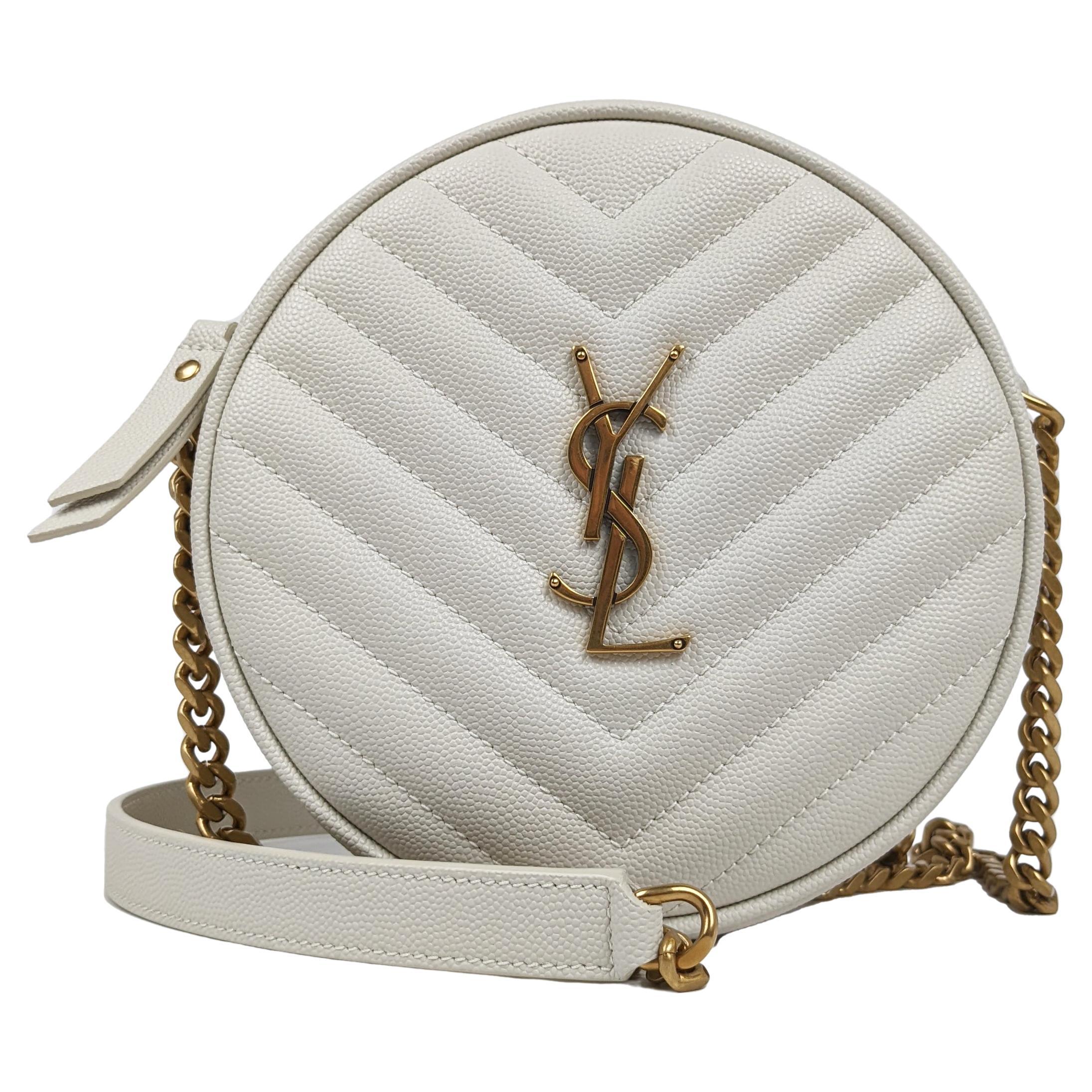 Saint Laurent Vinyle Round Camera White Leather Crossbody Bag