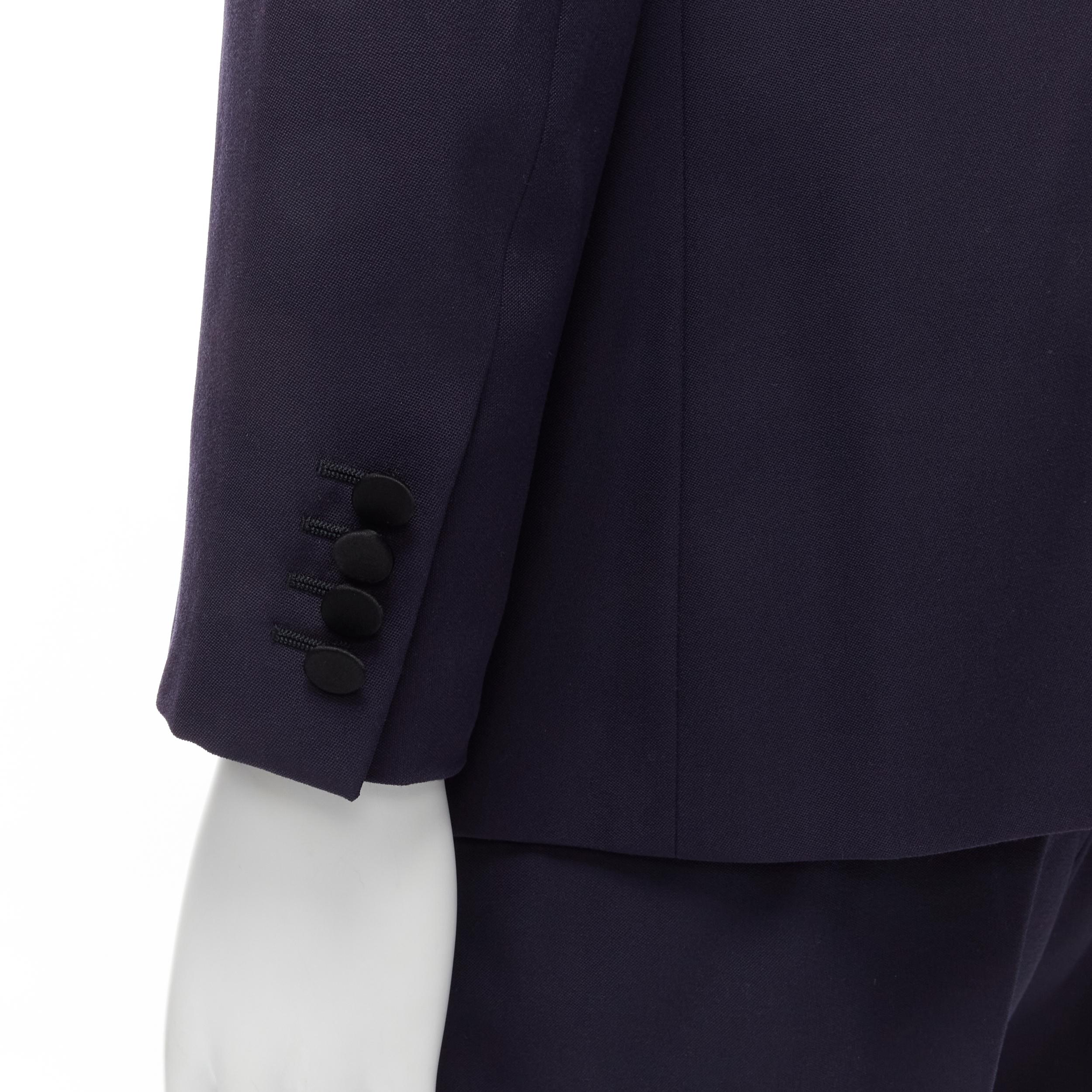 SAINT LAURENT virgin wool navy classic satin shawl collar tux blazer suit EU50 L For Sale 6