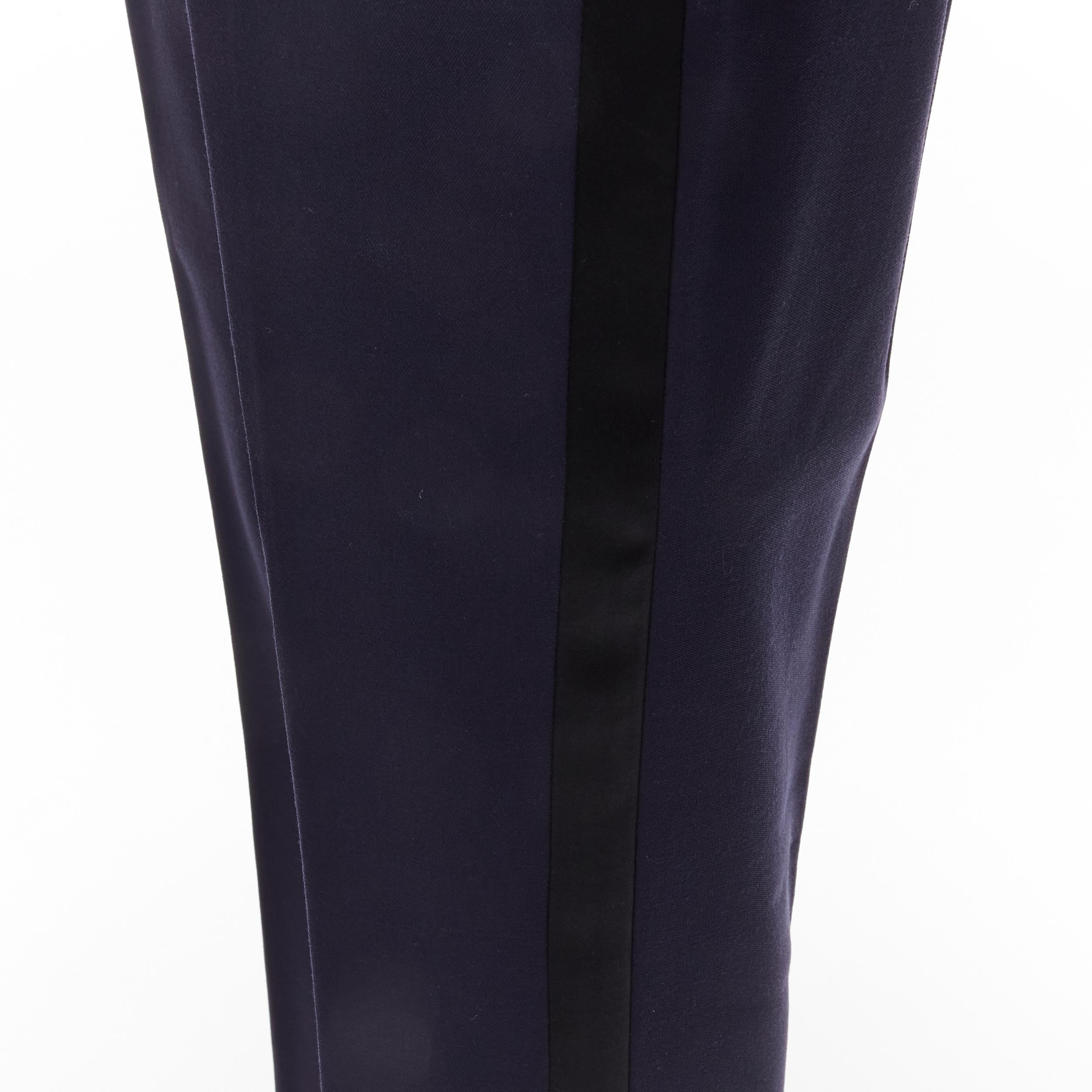 SAINT LAURENT - Combinaison blazer en laine vierge avec col châle en satin bleu marine EU50 L en vente 7