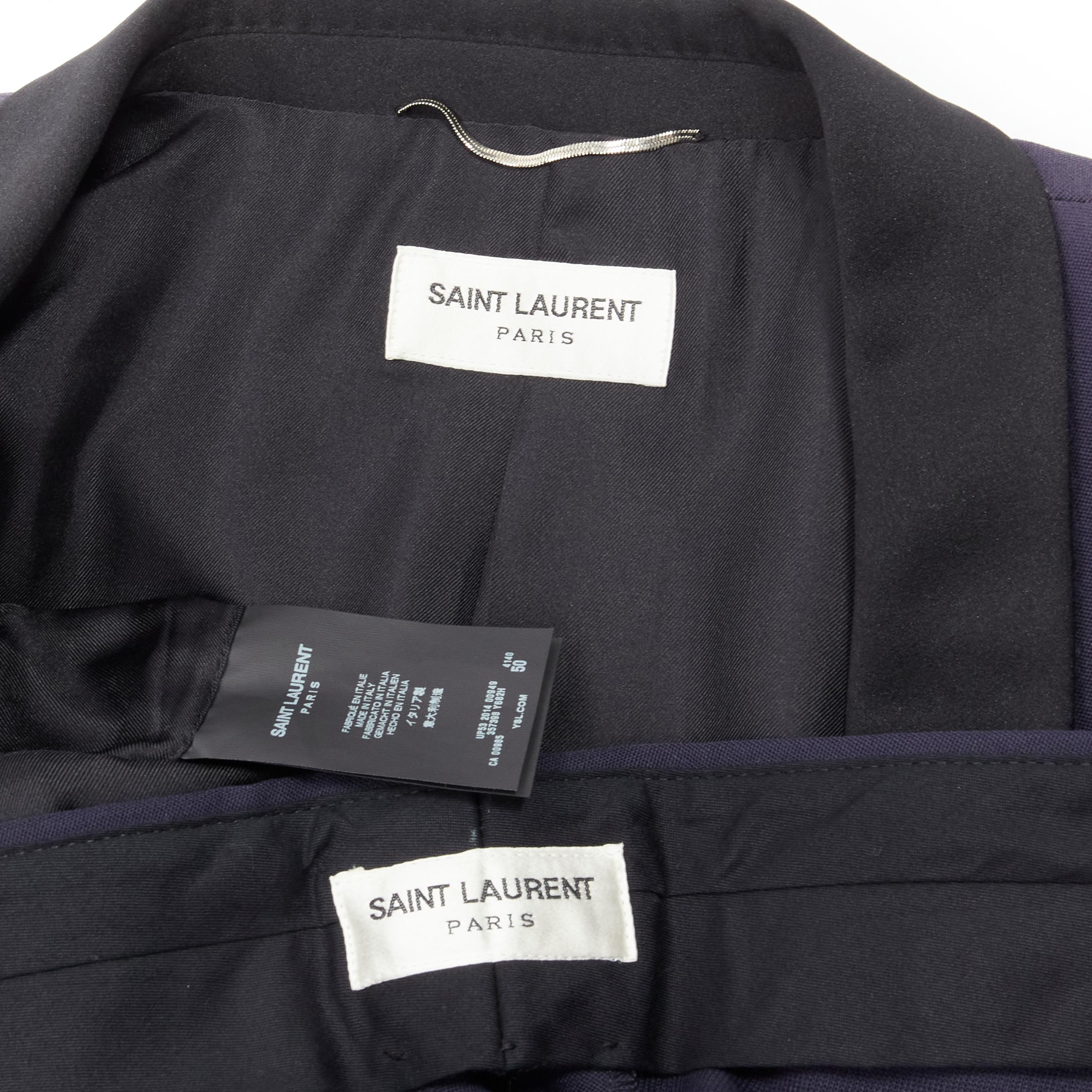 SAINT LAURENT - Combinaison blazer en laine vierge avec col châle en satin bleu marine EU50 L en vente 9