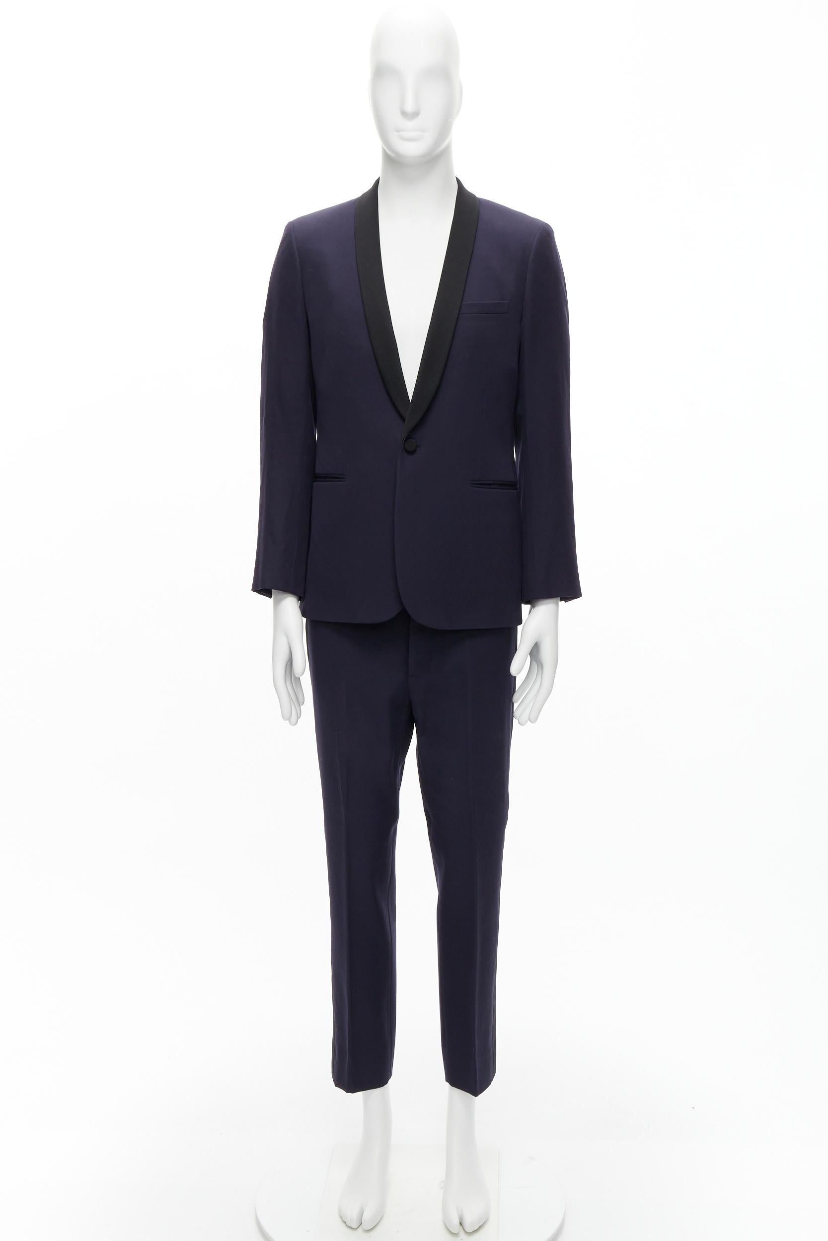 SAINT LAURENT - Combinaison blazer en laine vierge avec col châle en satin bleu marine EU50 L en vente 10