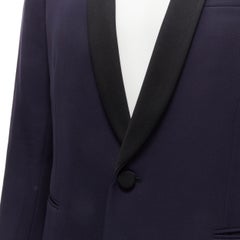 SAINT LAURENT virgin wool navy classic satin shawl collar tux blazer suit EU50 L