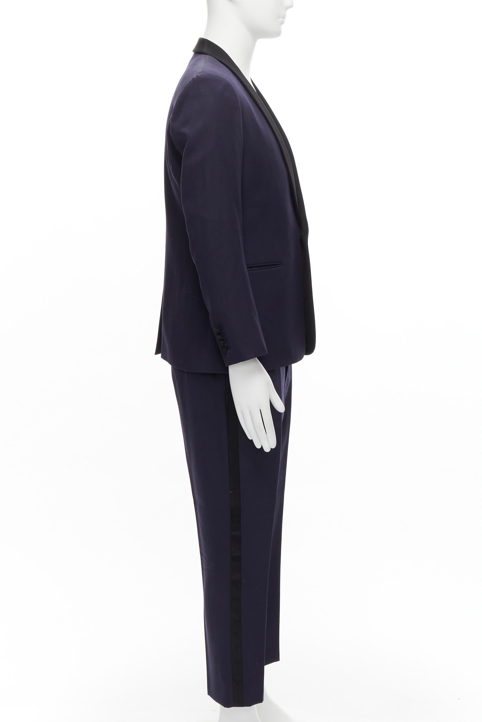 SAINT LAURENT - Combinaison blazer en laine vierge avec col châle en satin bleu marine EU50 L Pour hommes en vente