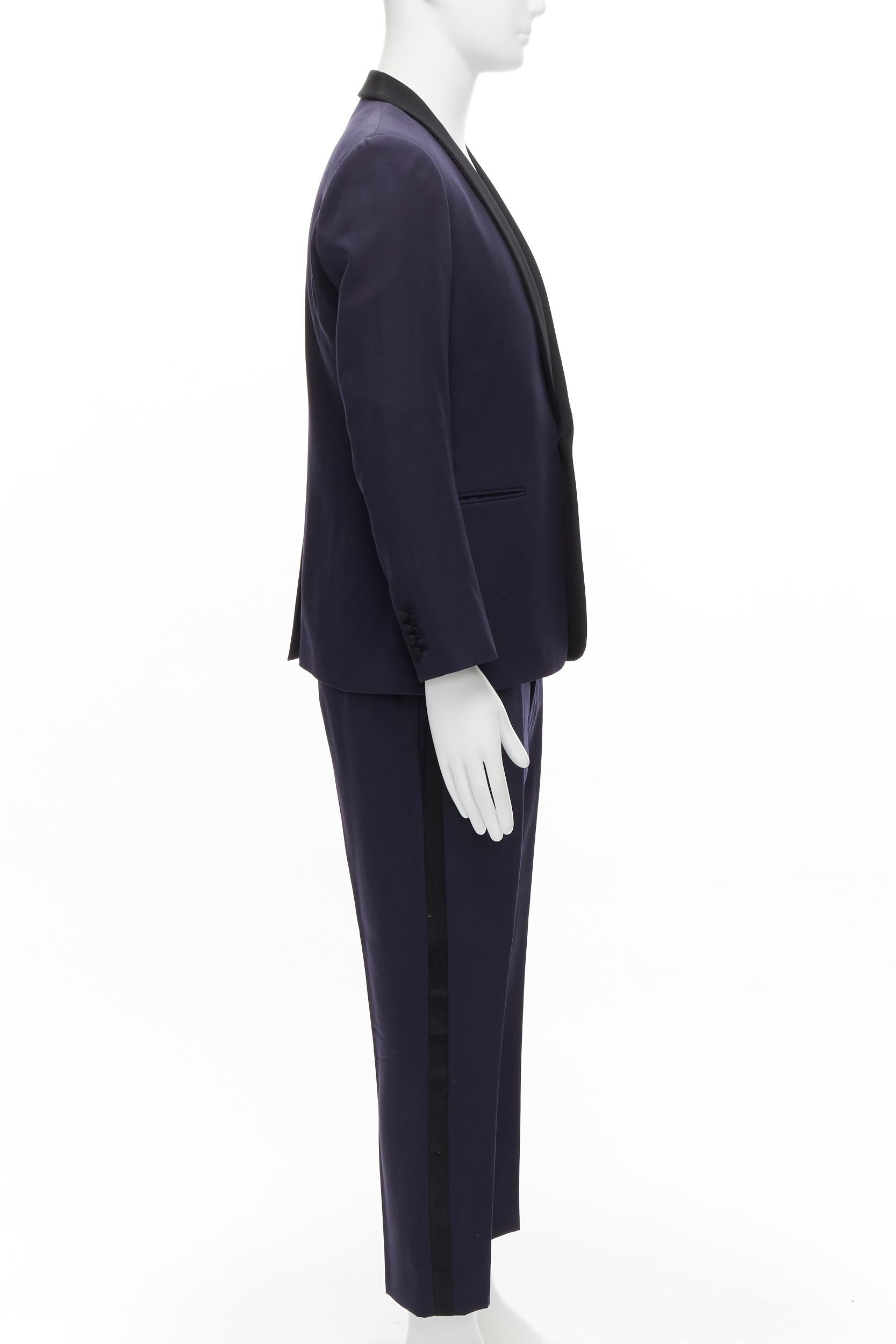 Men's SAINT LAURENT virgin wool navy classic satin shawl collar tux blazer suit EU50 L For Sale
