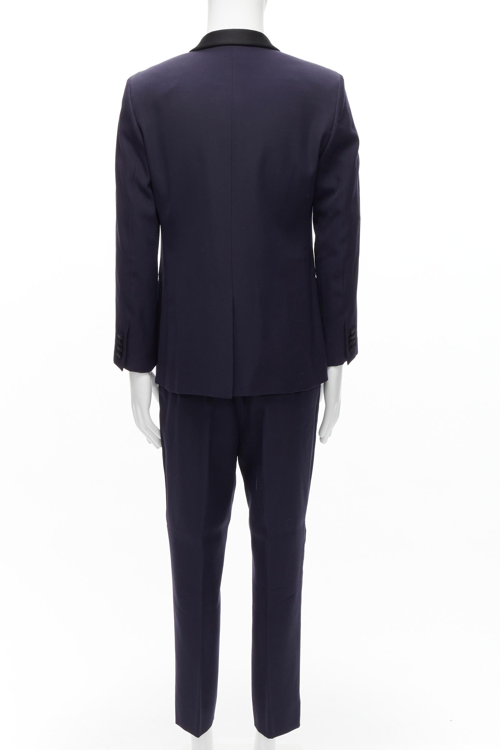 SAINT LAURENT - Combinaison blazer en laine vierge avec col châle en satin bleu marine EU50 L en vente 1