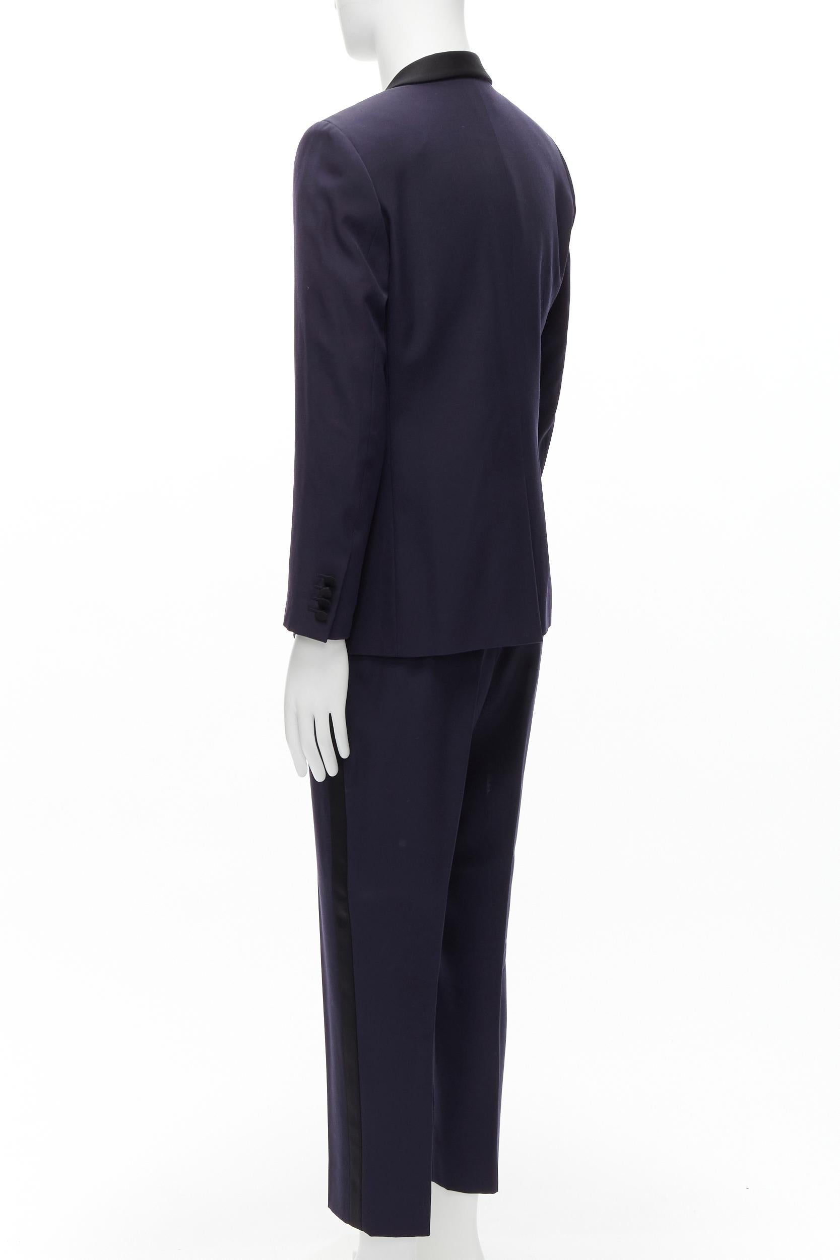 SAINT LAURENT virgin wool navy classic satin shawl collar tux blazer suit EU50 L For Sale 2