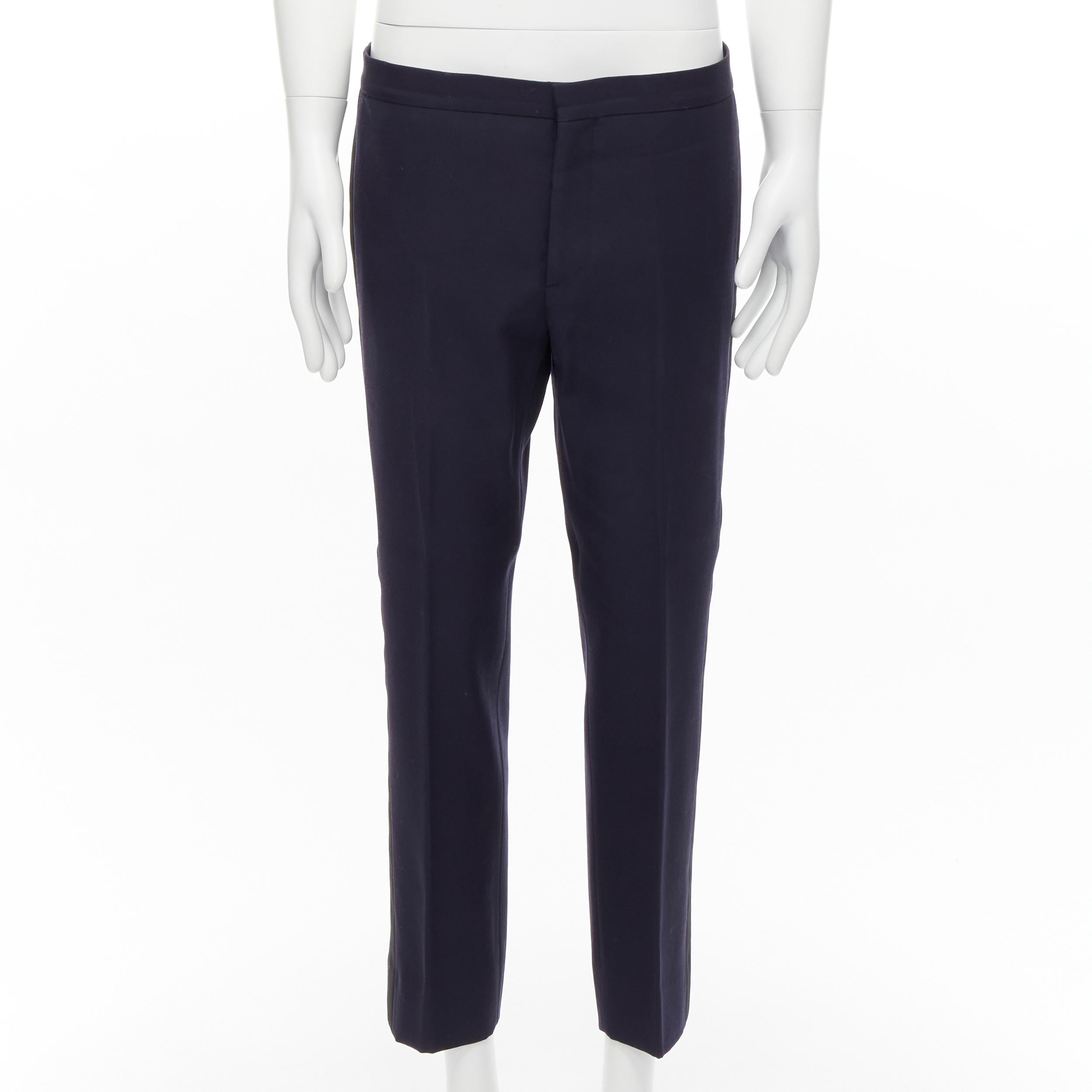 SAINT LAURENT - Combinaison blazer en laine vierge avec col châle en satin bleu marine EU50 L en vente 3