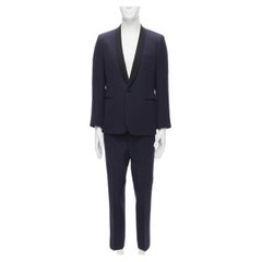 SAINT LAURENT virgin wool navy classic satin shawl collar tux blazer suit EU50 L