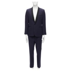 SAINT LAURENT - Combinaison blazer en laine vierge avec col châle en satin bleu marine EU50 L