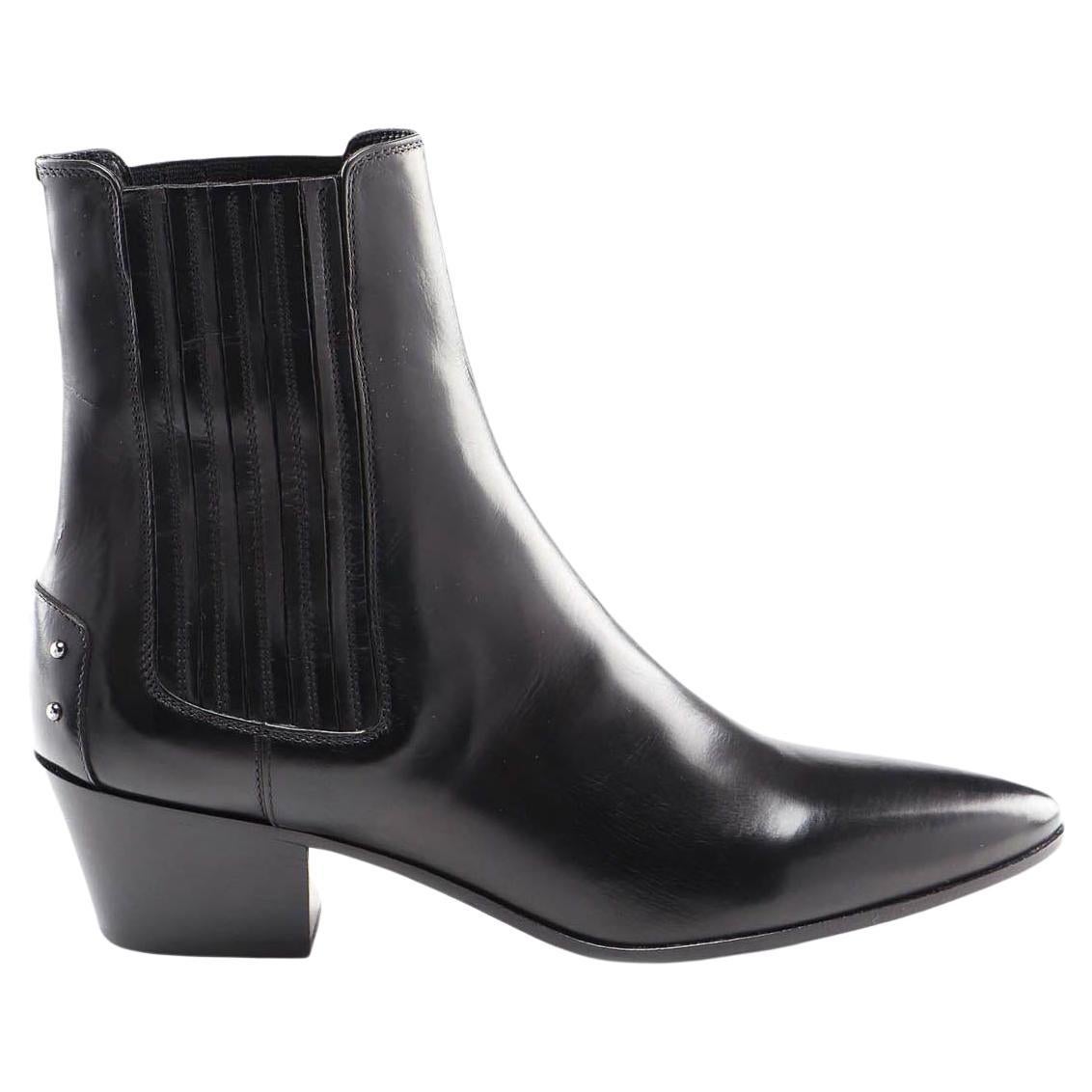 Saint Laurent "West 45 Chelsea" Black Leather Western Ankle Boots Size 38  For Sale at 1stDibs