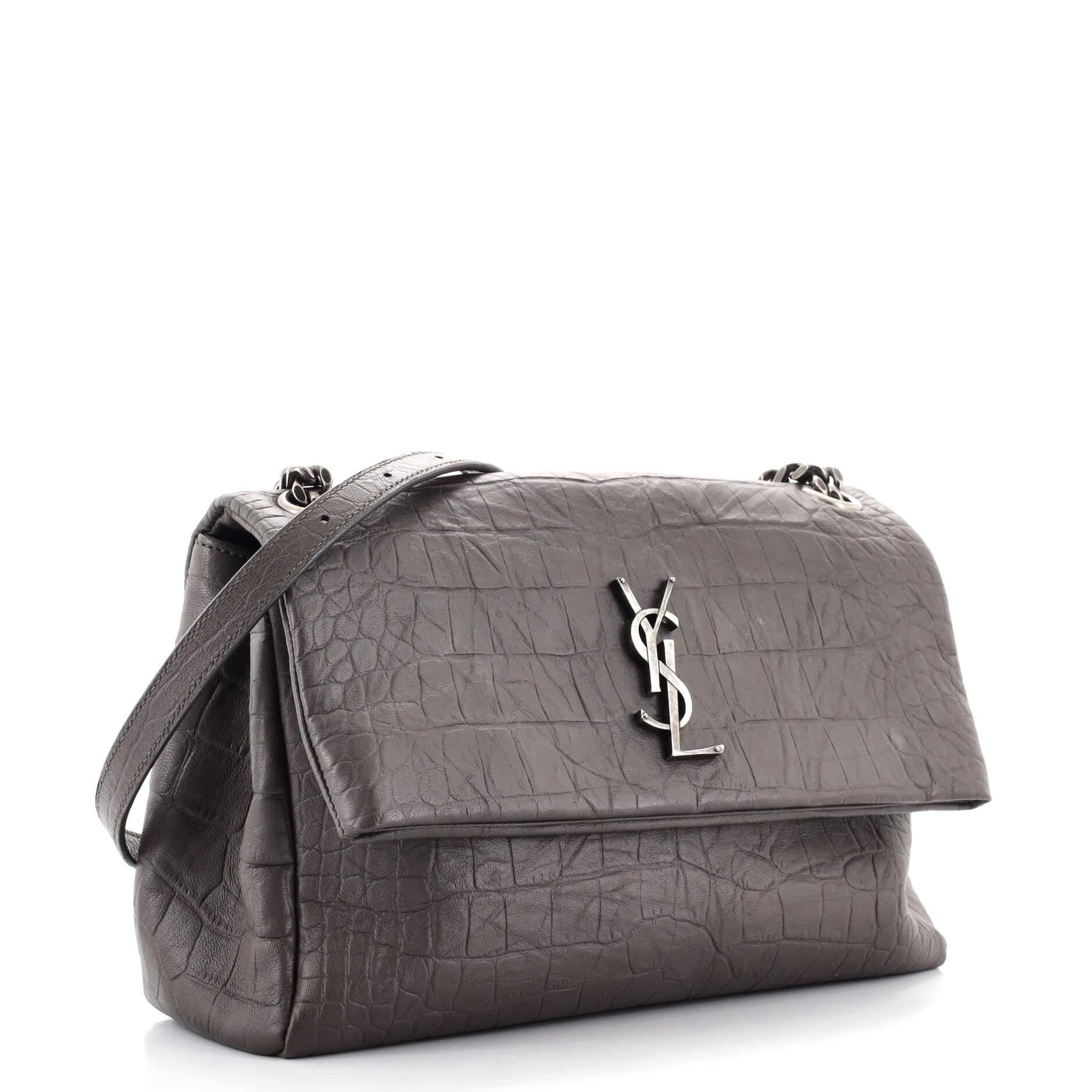 Grigio Saint Laurent West Hollywood - Borsa a tracolla in pelle goffrata con coccodrillo Medi