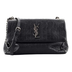 Saint Laurent West Hollywood Shoulder Bag Crocodile Embossed Leather Medi