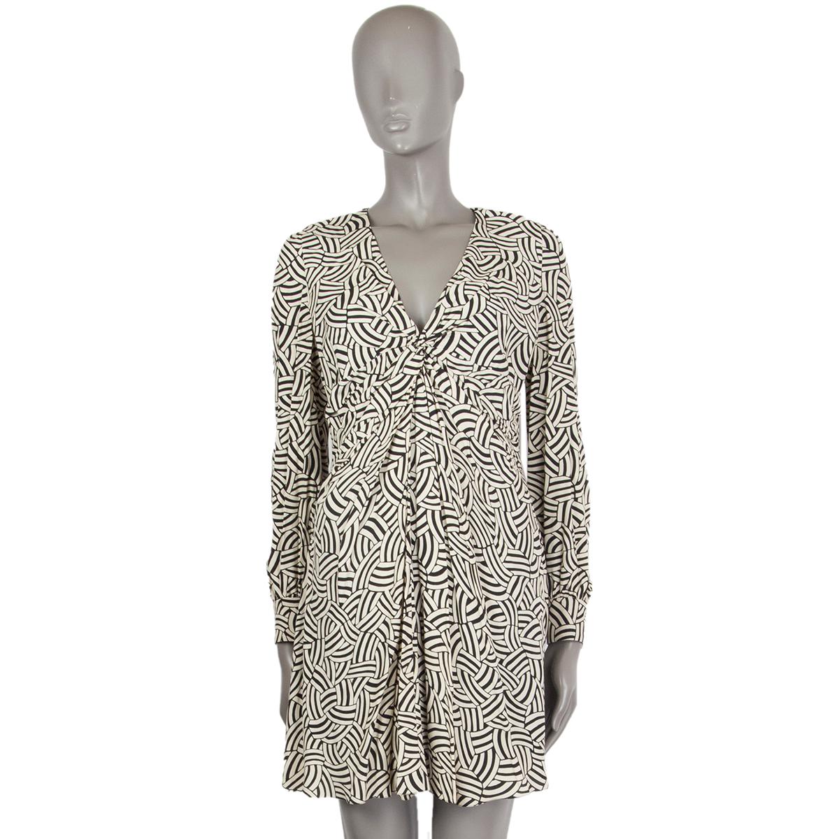 SAINT LAURENT white & black PRINTED TWIST NECK Dress 40 In Excellent Condition In Zürich, CH