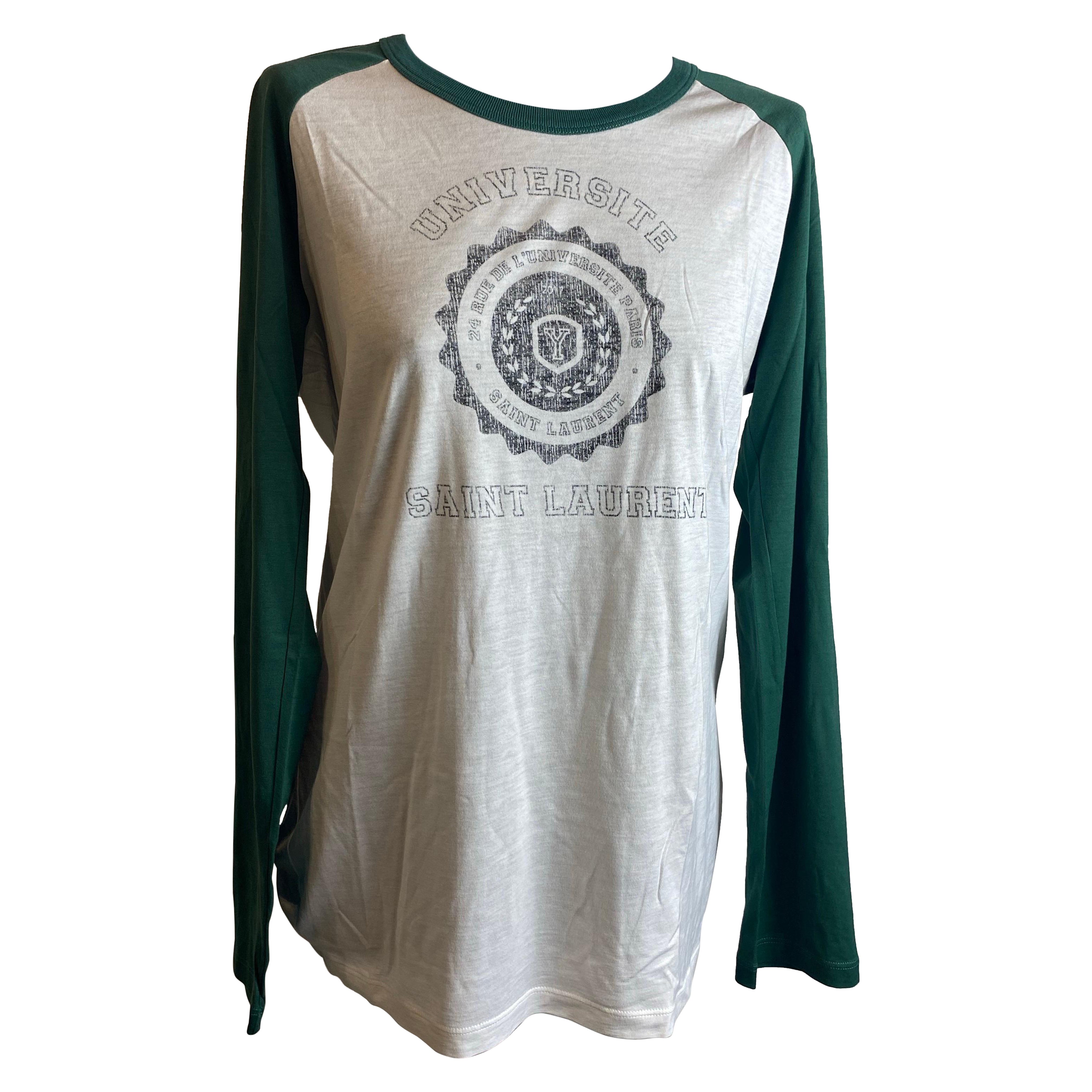 Saint Laurent white college-style T-shirt For Sale