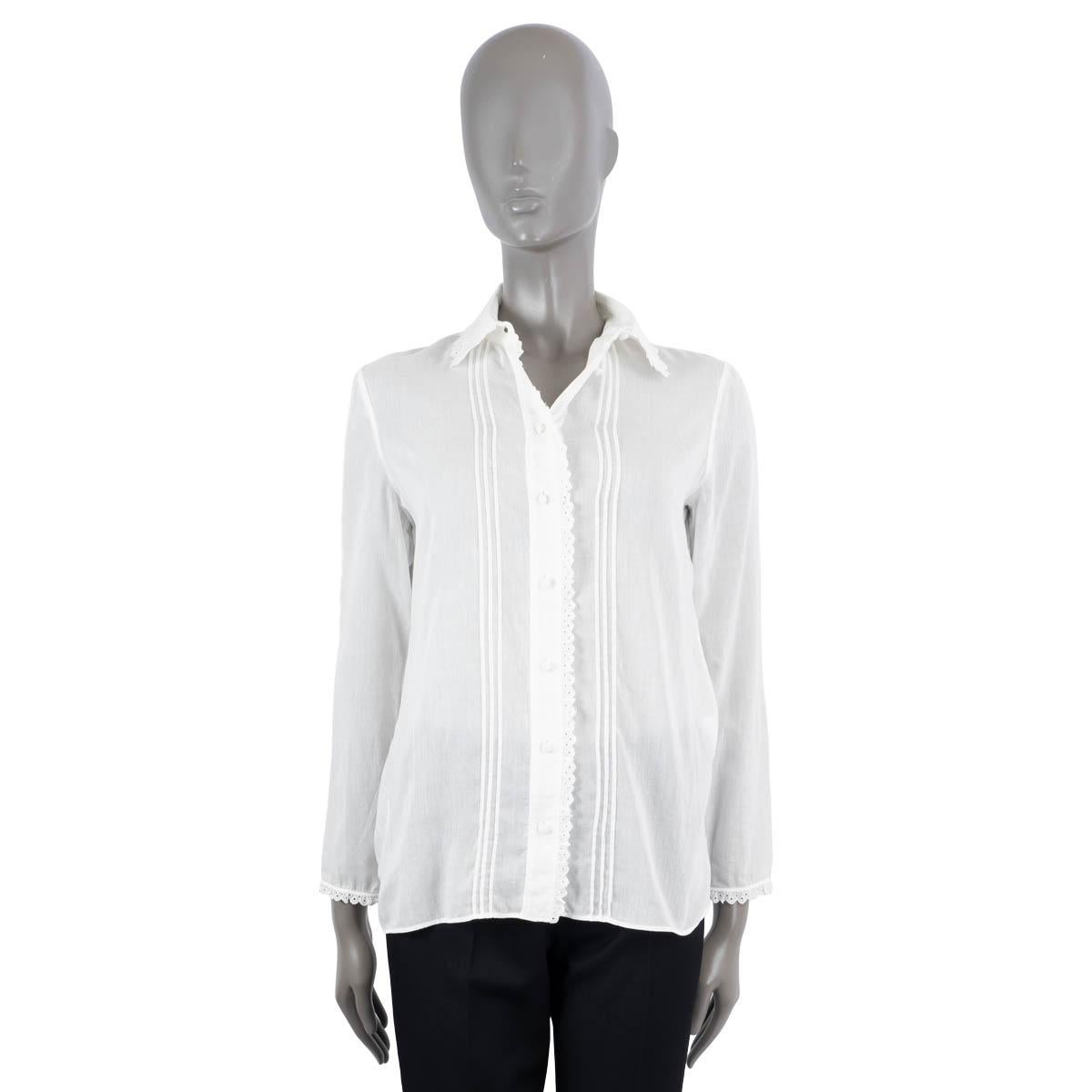 Gray SAINT LAURENT white cotton 2015 BRODERIE ANGLAISE SHEER Blouse Shirt 36 XS For Sale