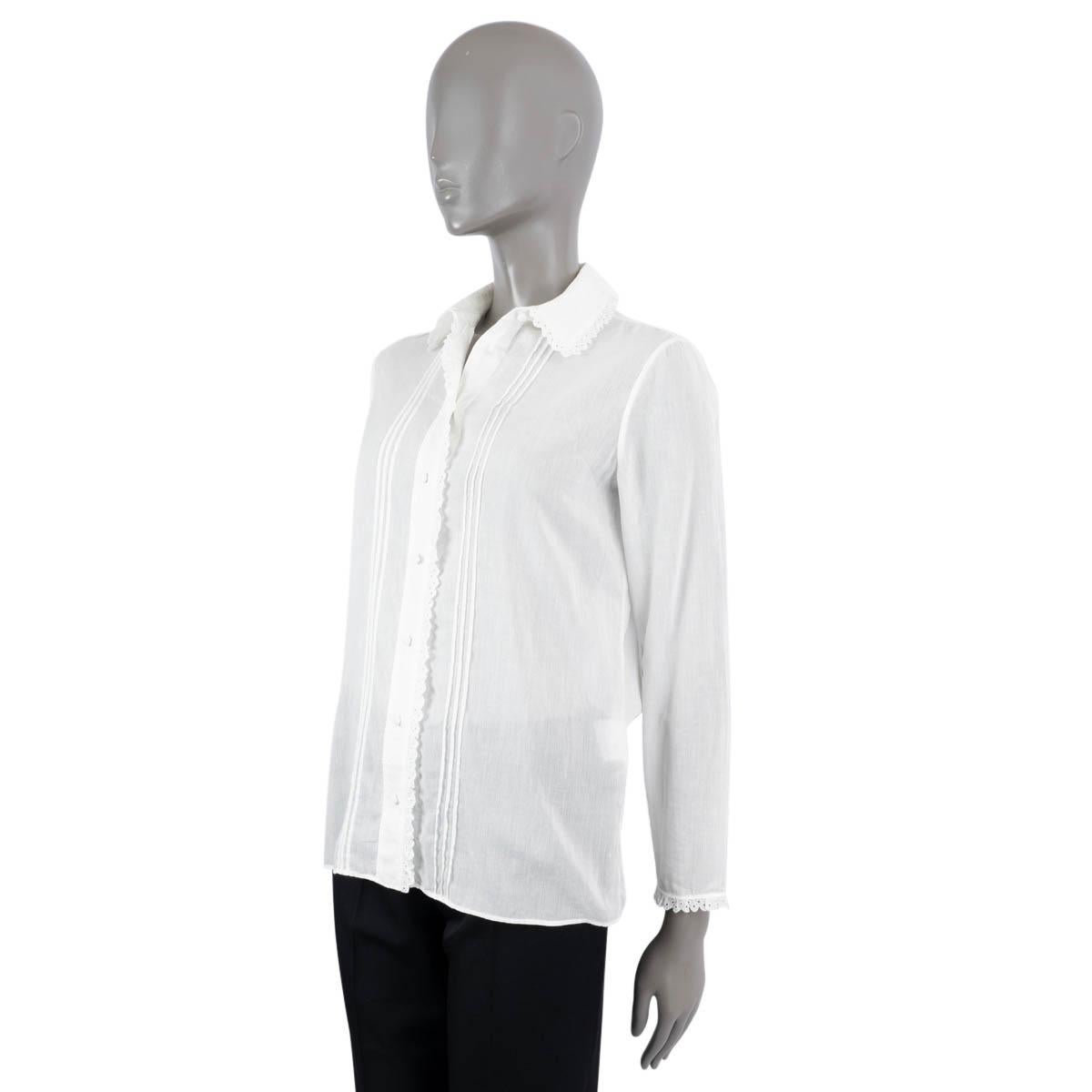 SAINT LAURENT white cotton 2015 BRODERIE ANGLAISE SHEER Blouse Shirt 36 XS In Excellent Condition For Sale In Zürich, CH