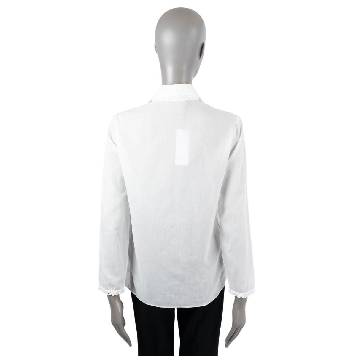 Women's SAINT LAURENT white cotton 2015 BRODERIE ANGLAISE SHEER Blouse Shirt 36 XS For Sale