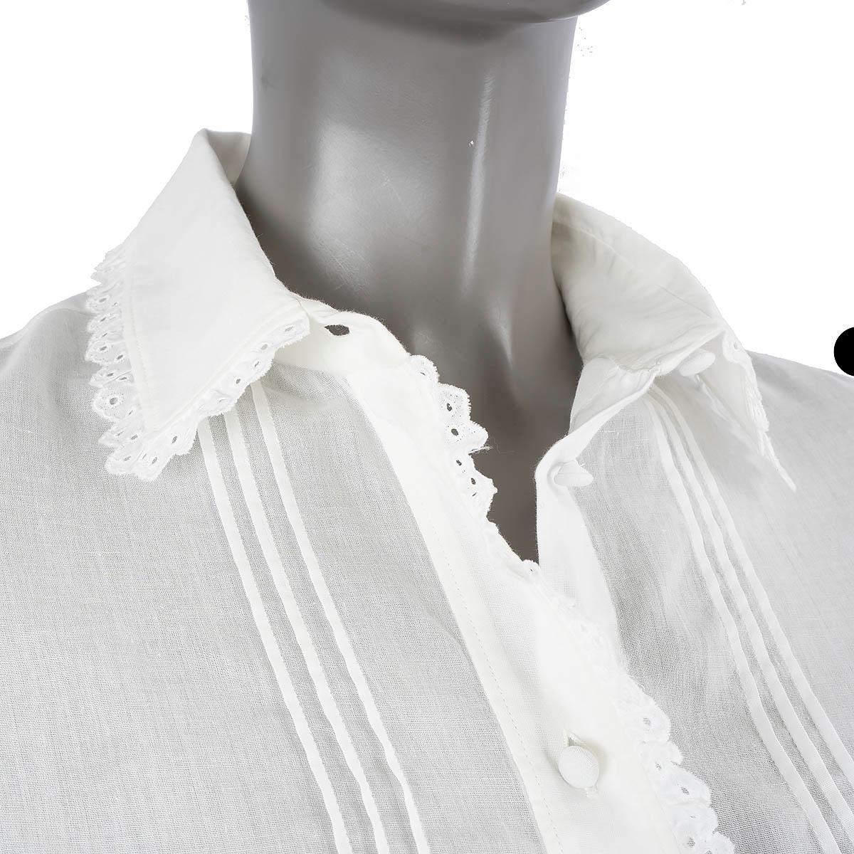 SAINT LAURENT white cotton 2015 BRODERIE ANGLAISE SHEER Blouse Shirt 36 XS For Sale 1